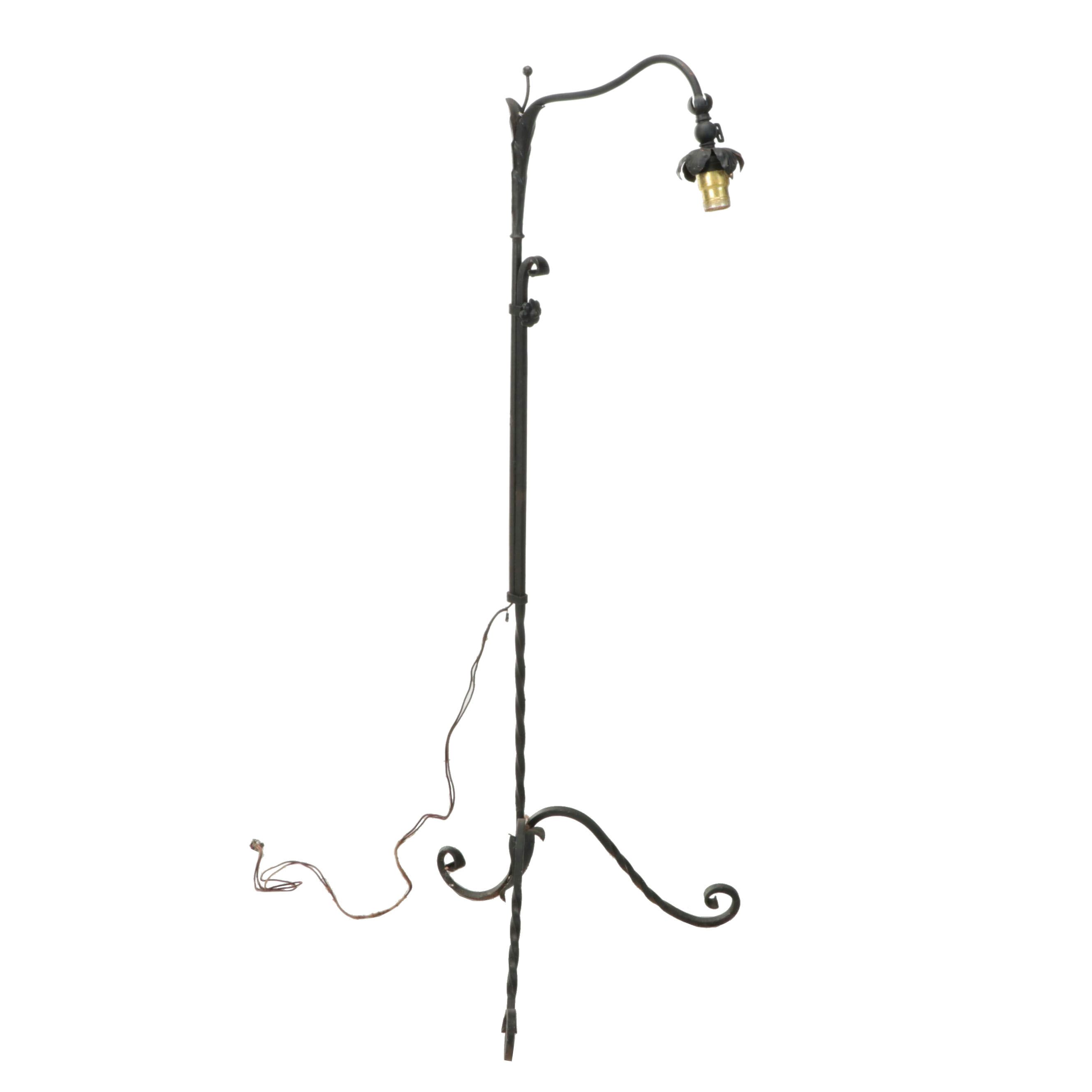 Vintage Wrought Iron Floor Lamp with Floral Accents