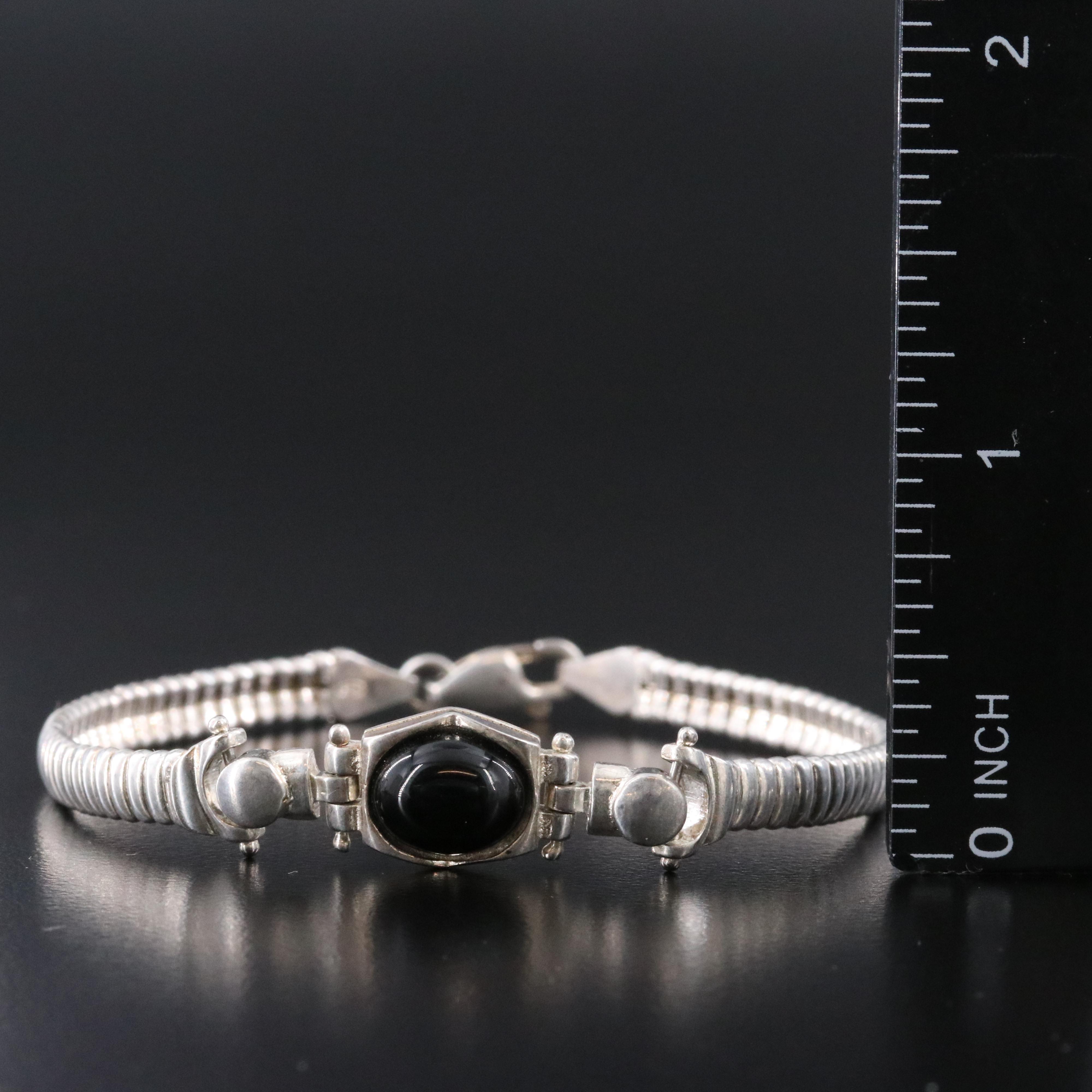 Italian Milor Sterling Black Onyx Station Bracelet