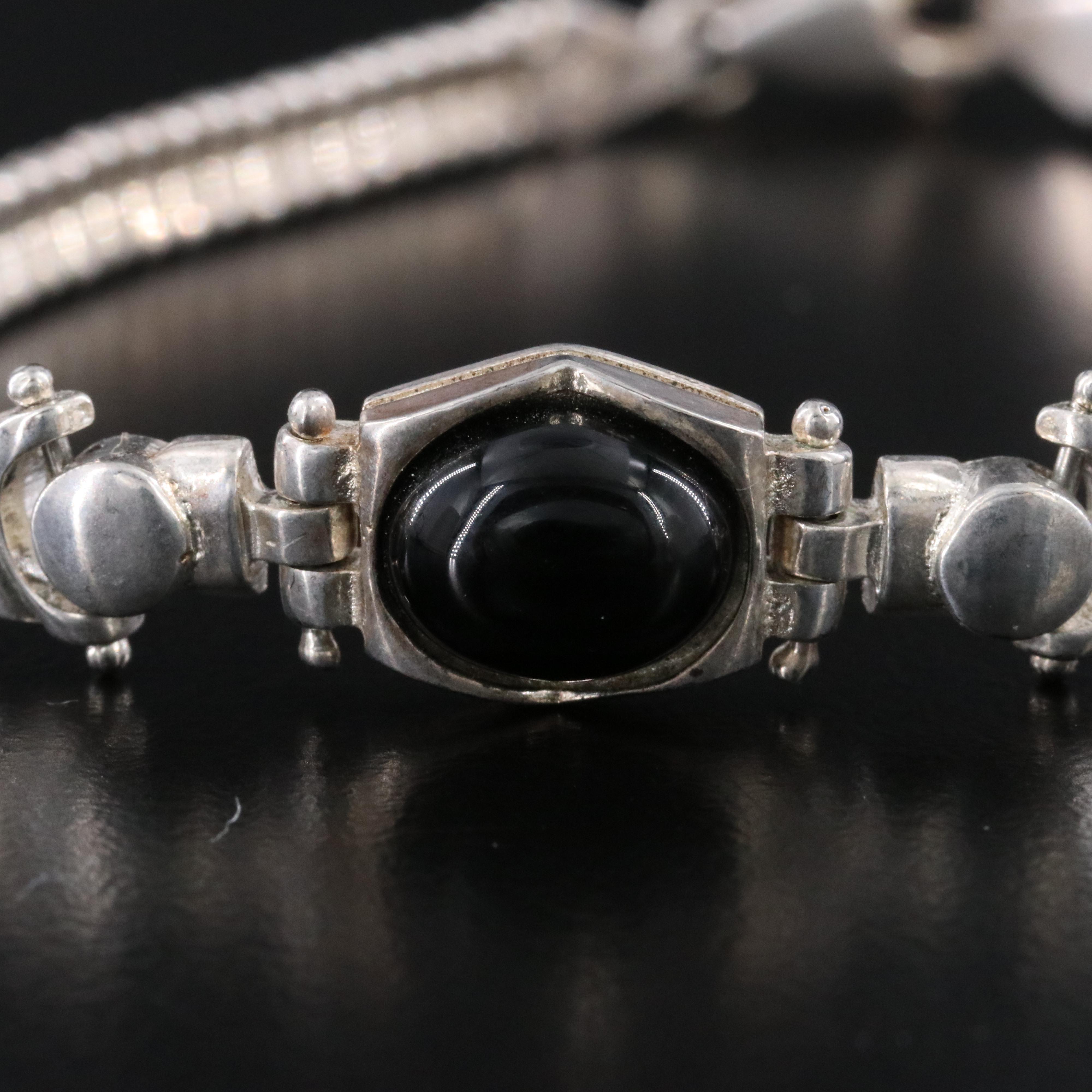 Italian Milor Sterling Black Onyx Station Bracelet
