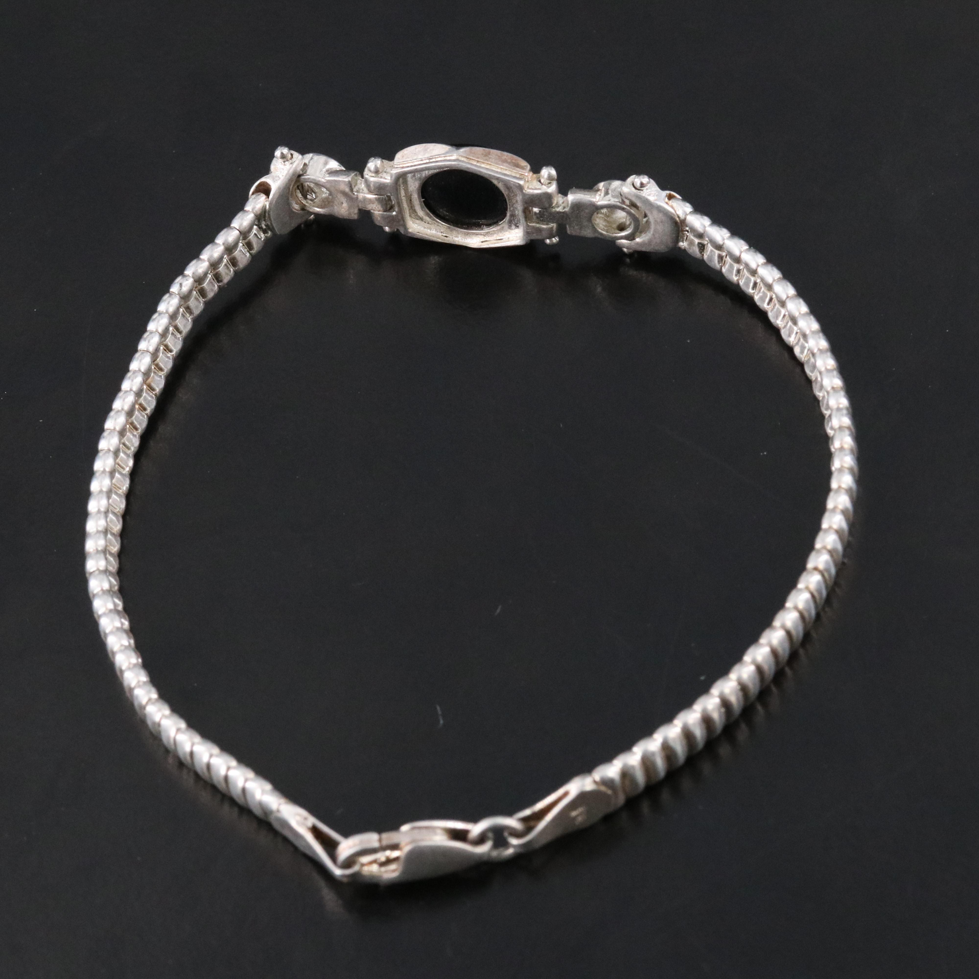 Italian Milor Sterling Black Onyx Station Bracelet