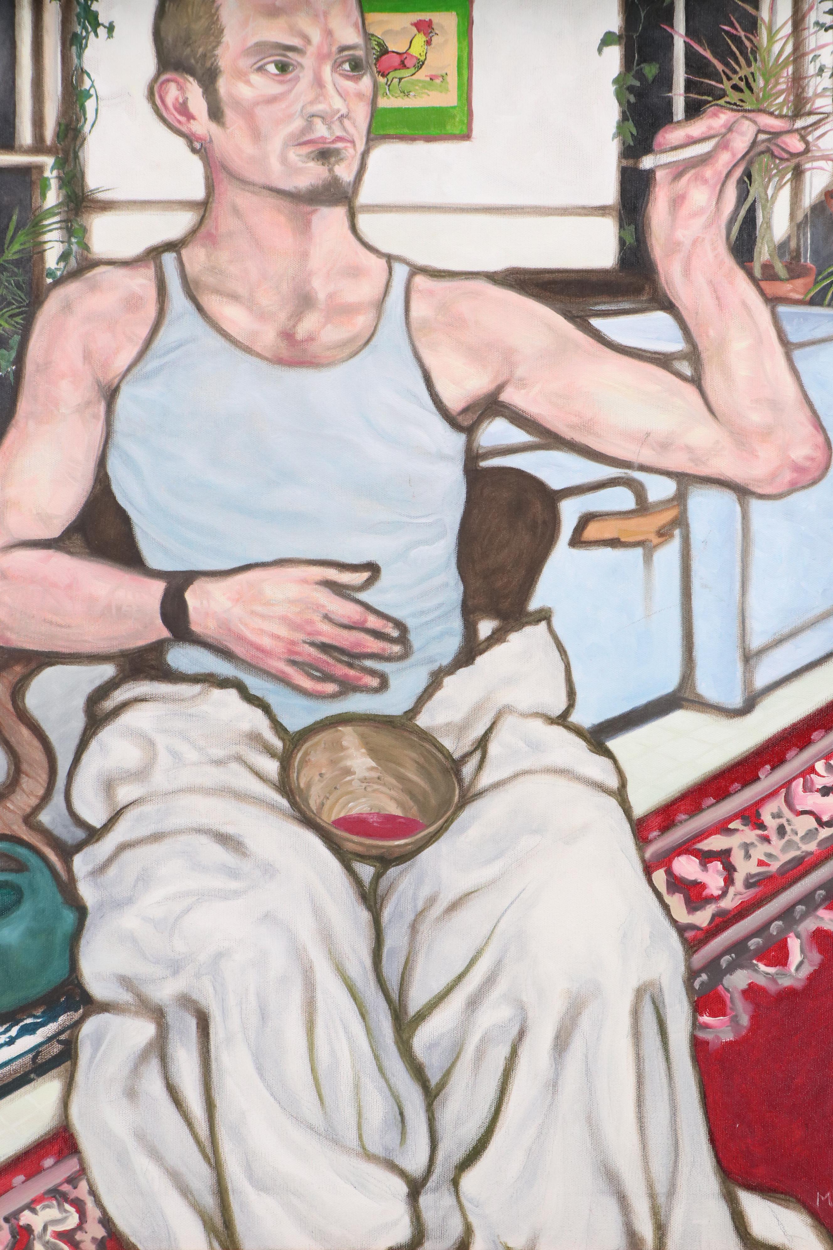 M. Webb Oil Portrait of Seated Artist, 20th C.