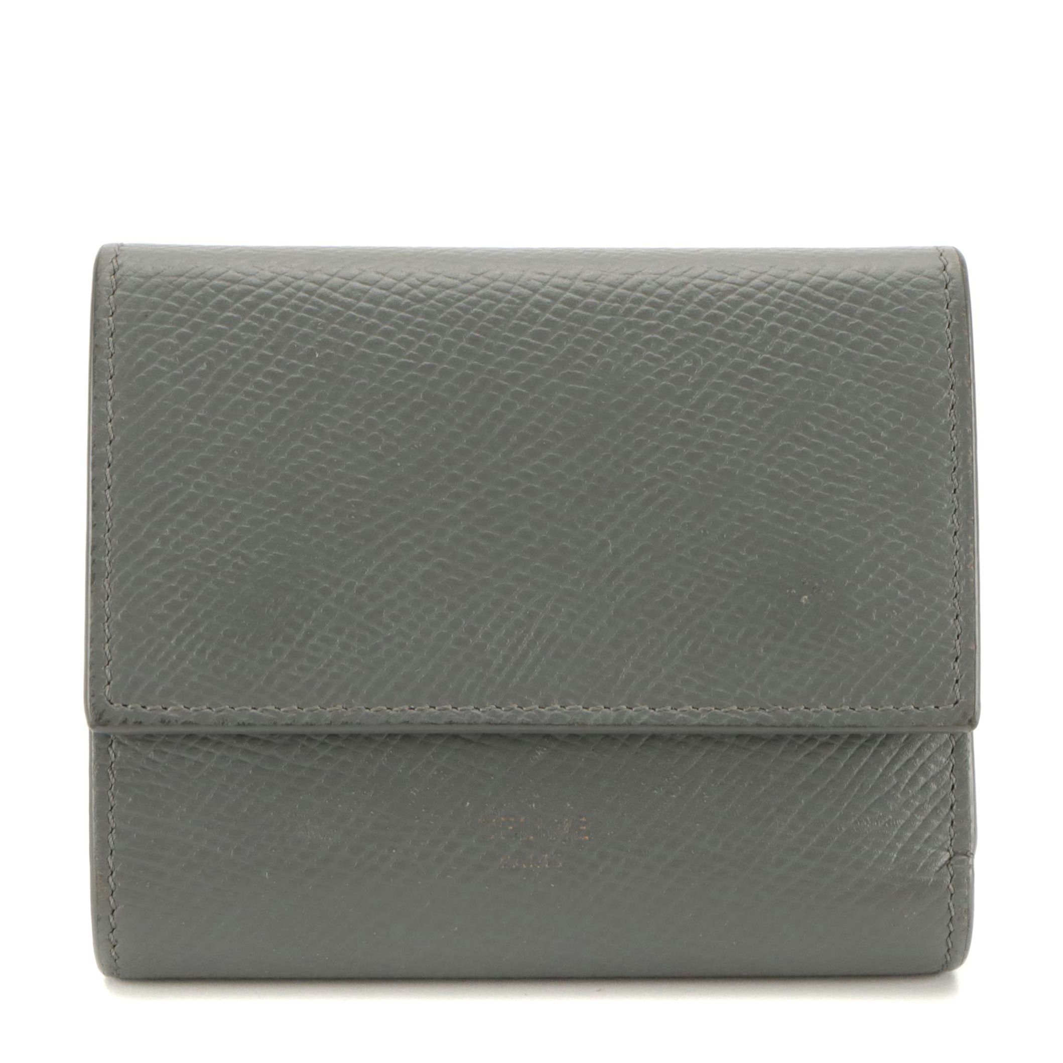 Celine Compact Wallet in Dark Gray Grained Calfskin Leather