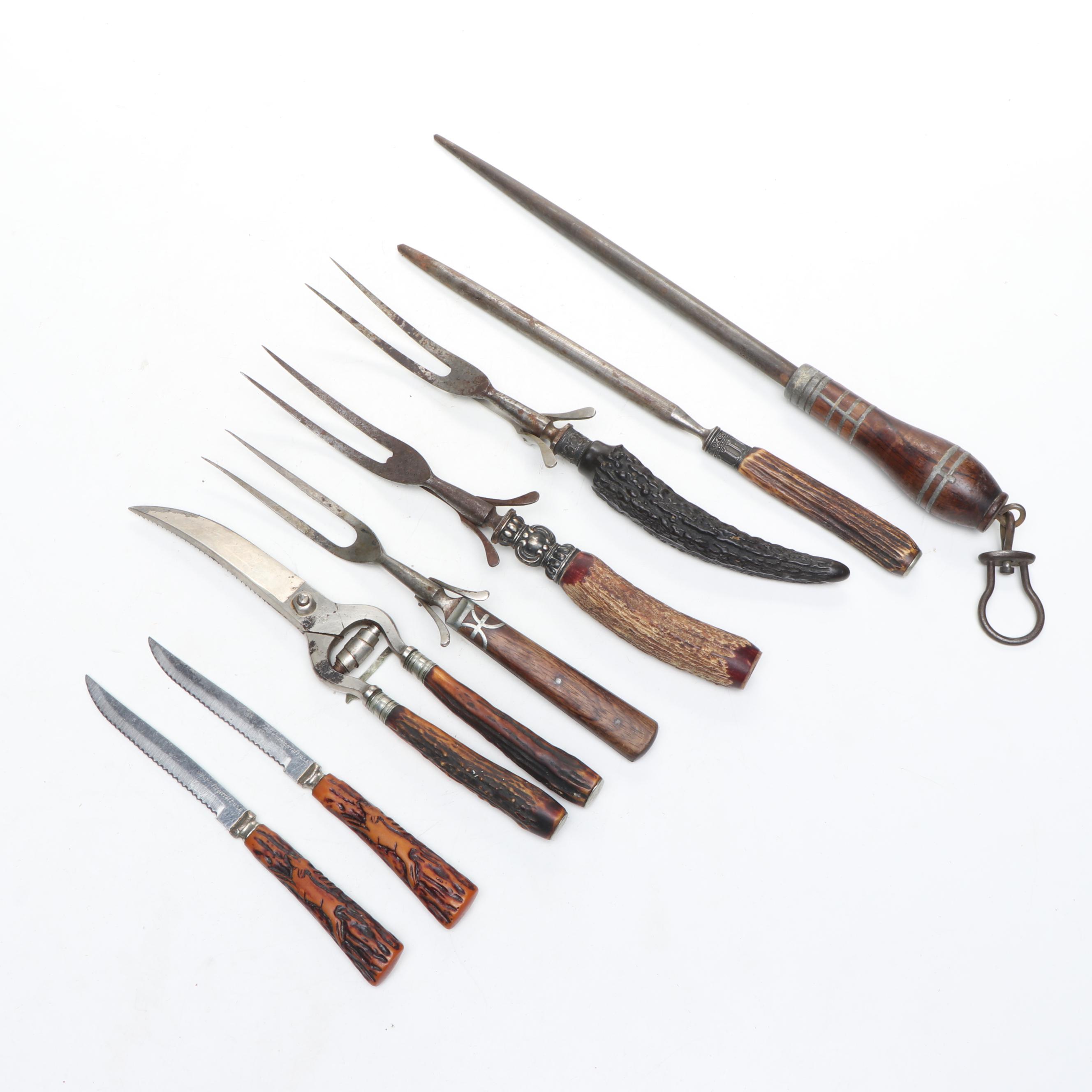 D. Peres Kitchen Shears and Forgecraft Knifes with Antler Handled Utensils