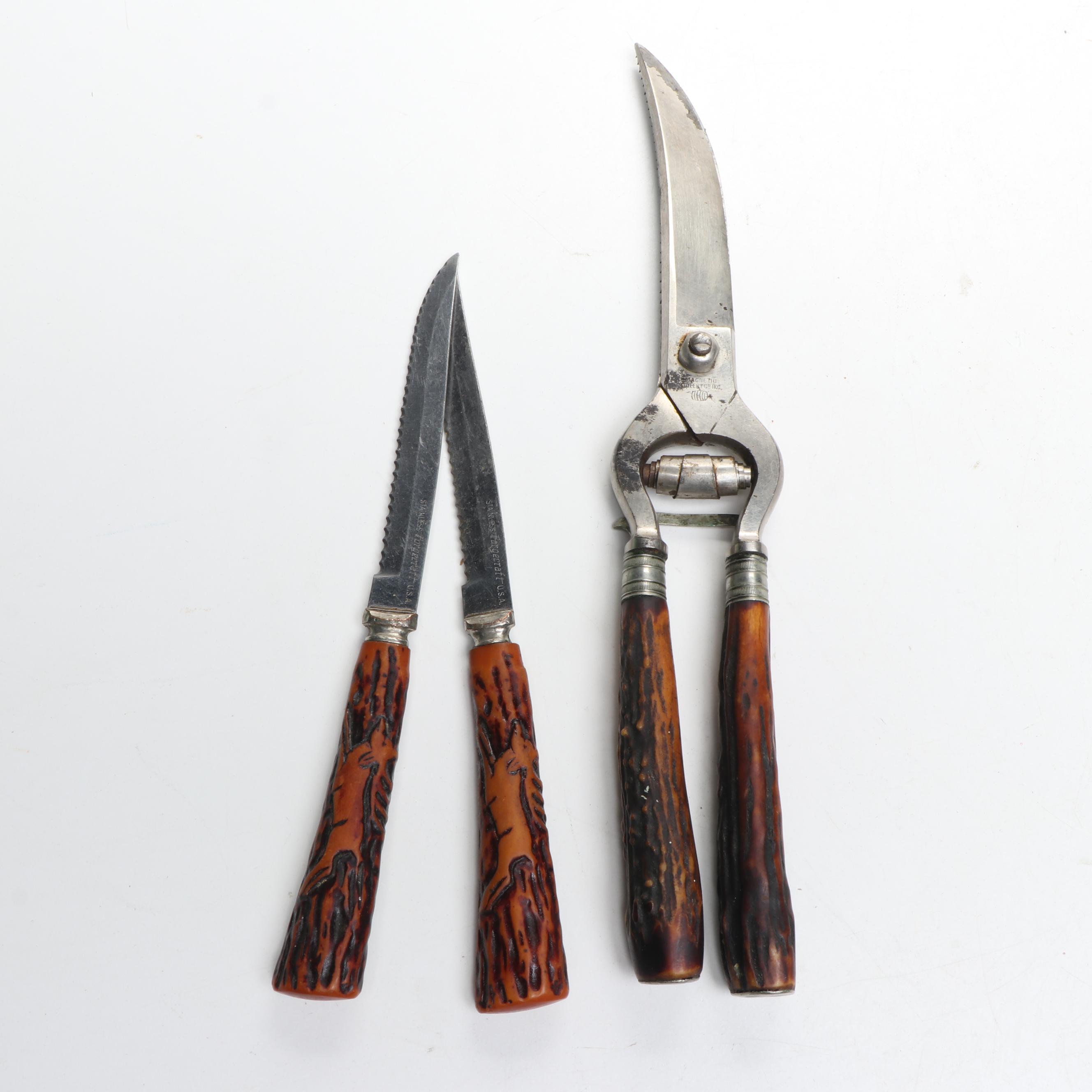 D. Peres Kitchen Shears and Forgecraft Knifes with Antler Handled Utensils