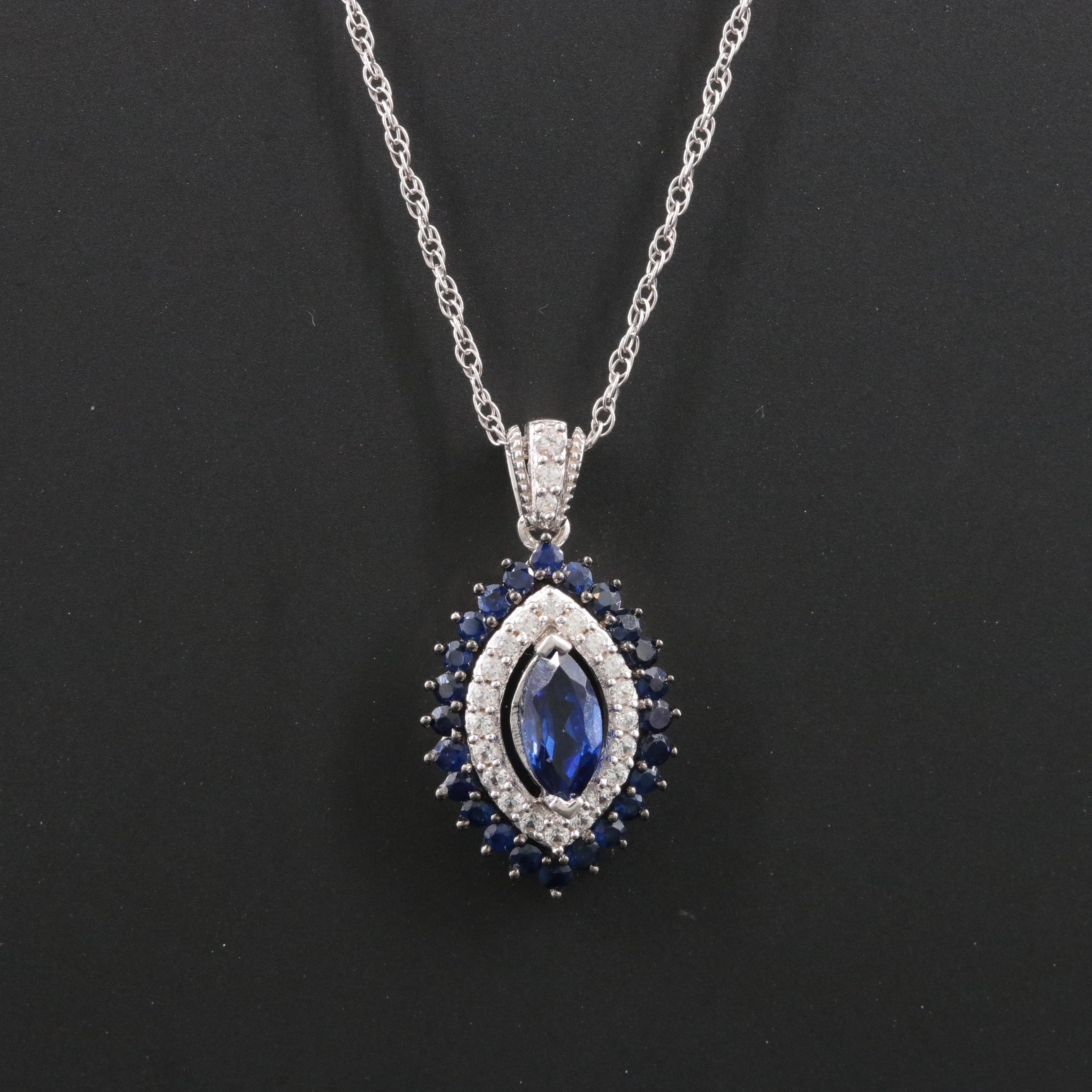 Sterling Blue and White Sapphire Pendant Necklace