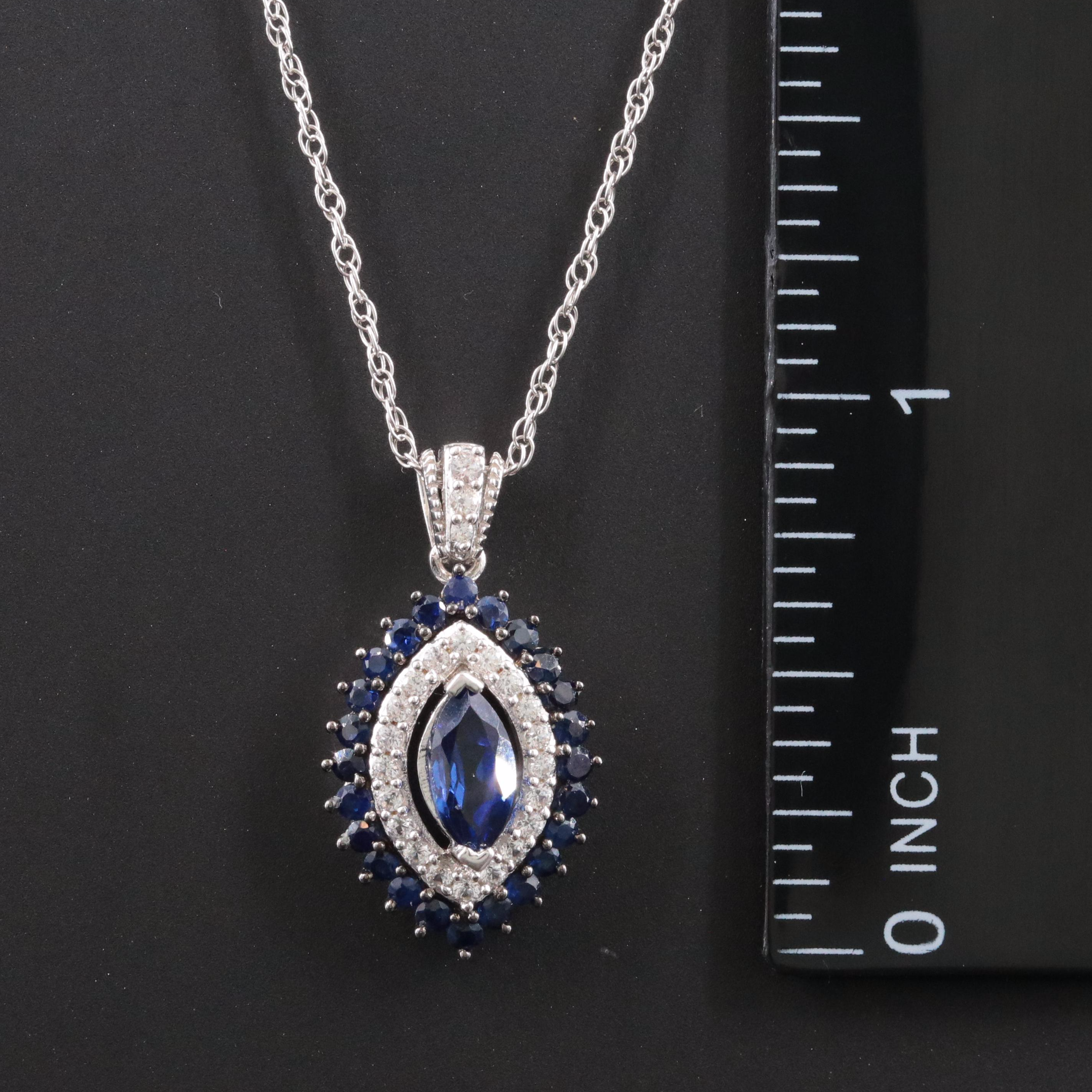 Sterling Blue and White Sapphire Pendant Necklace