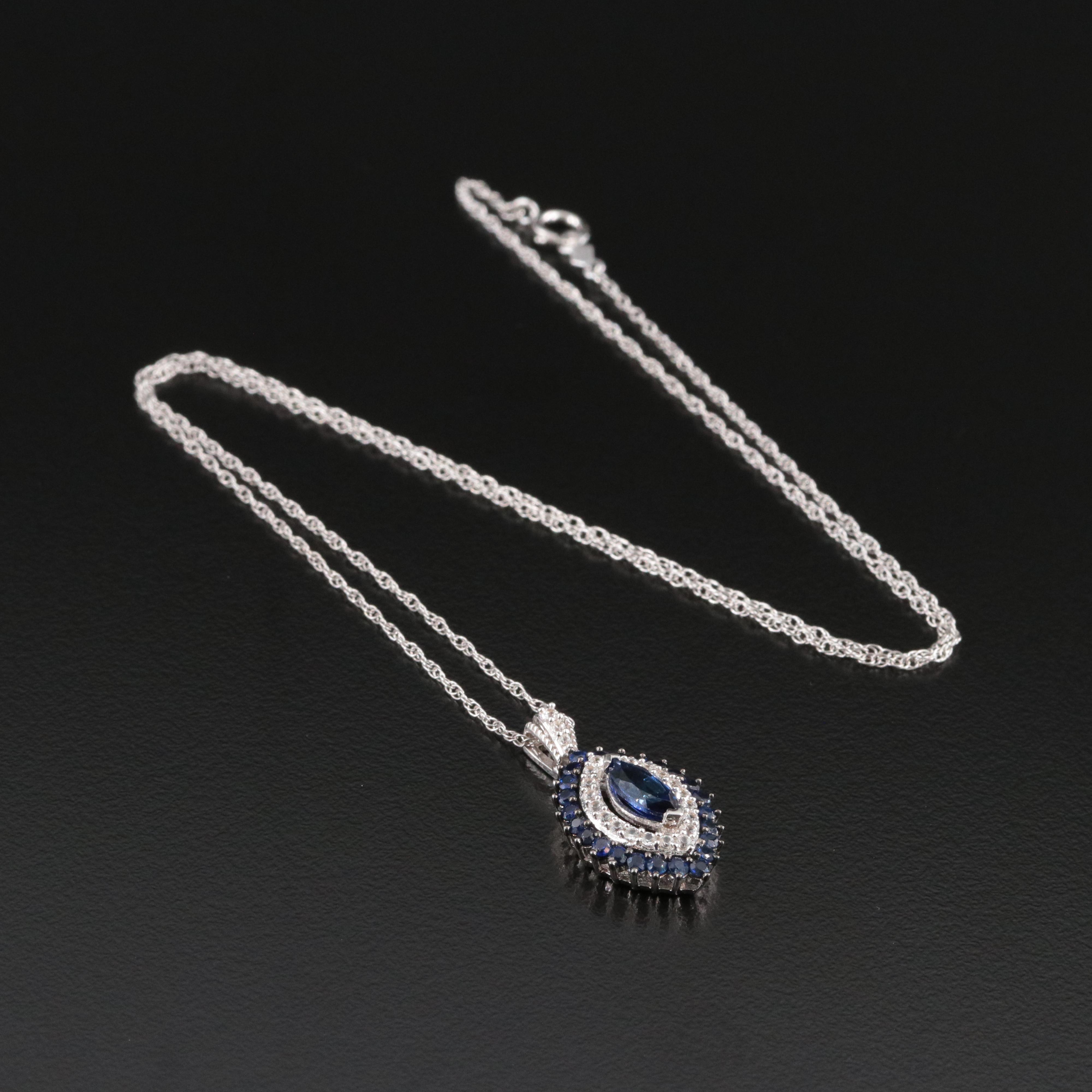 Sterling Blue and White Sapphire Pendant Necklace