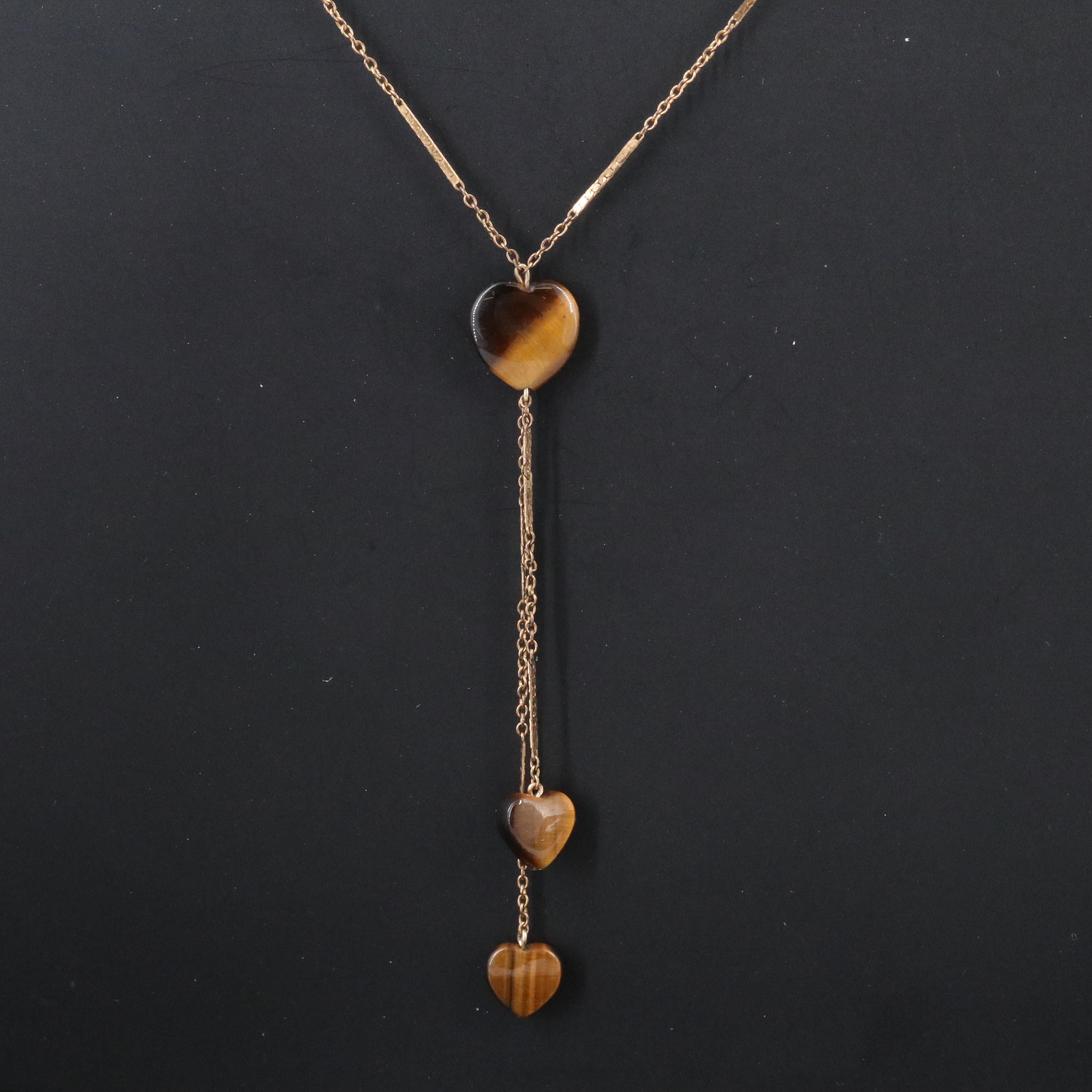 Italian Gold-Filled Tiger's Eye Lariat Necklace