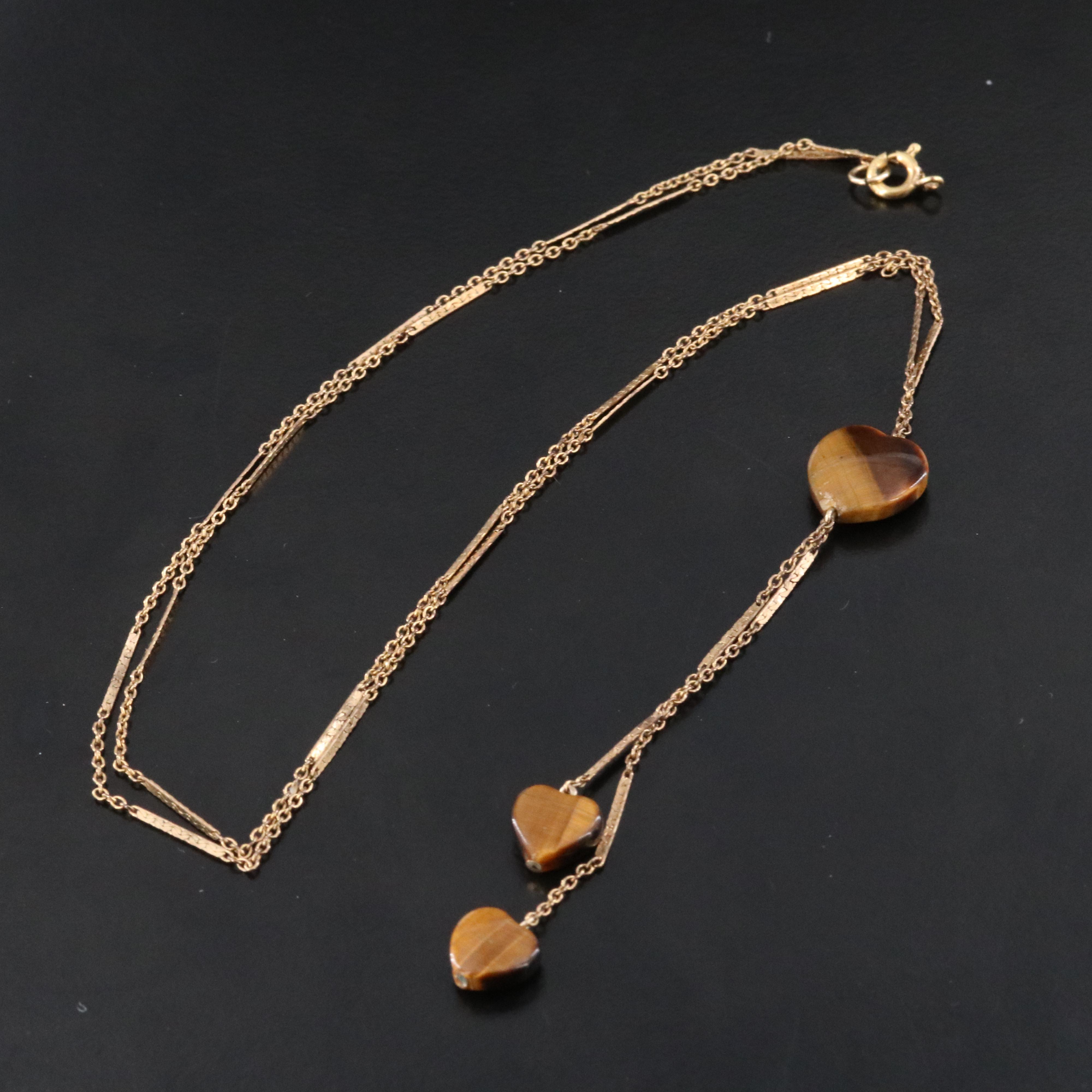 Italian Gold-Filled Tiger's Eye Lariat Necklace