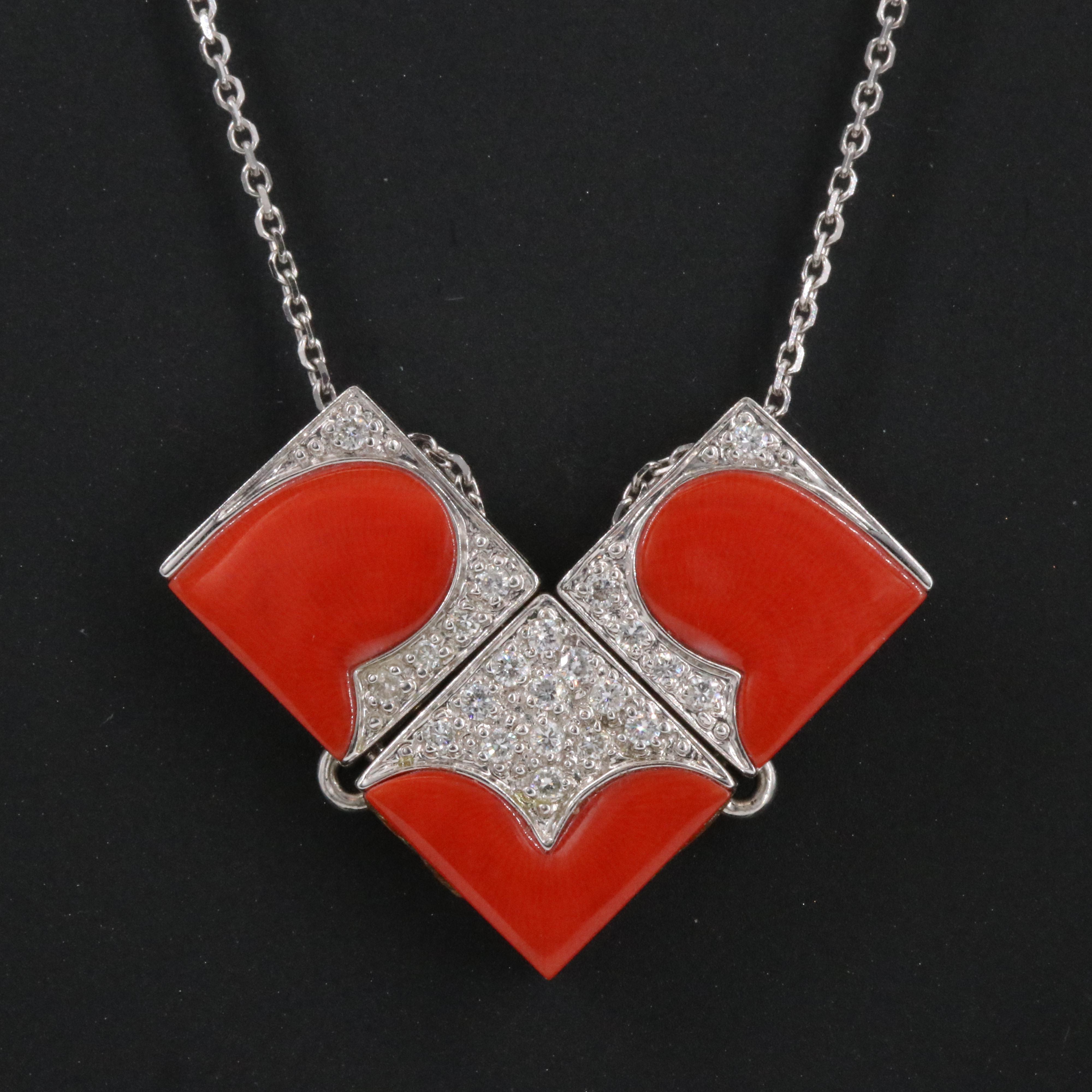 14K Coral and Diamond Pendant Necklace