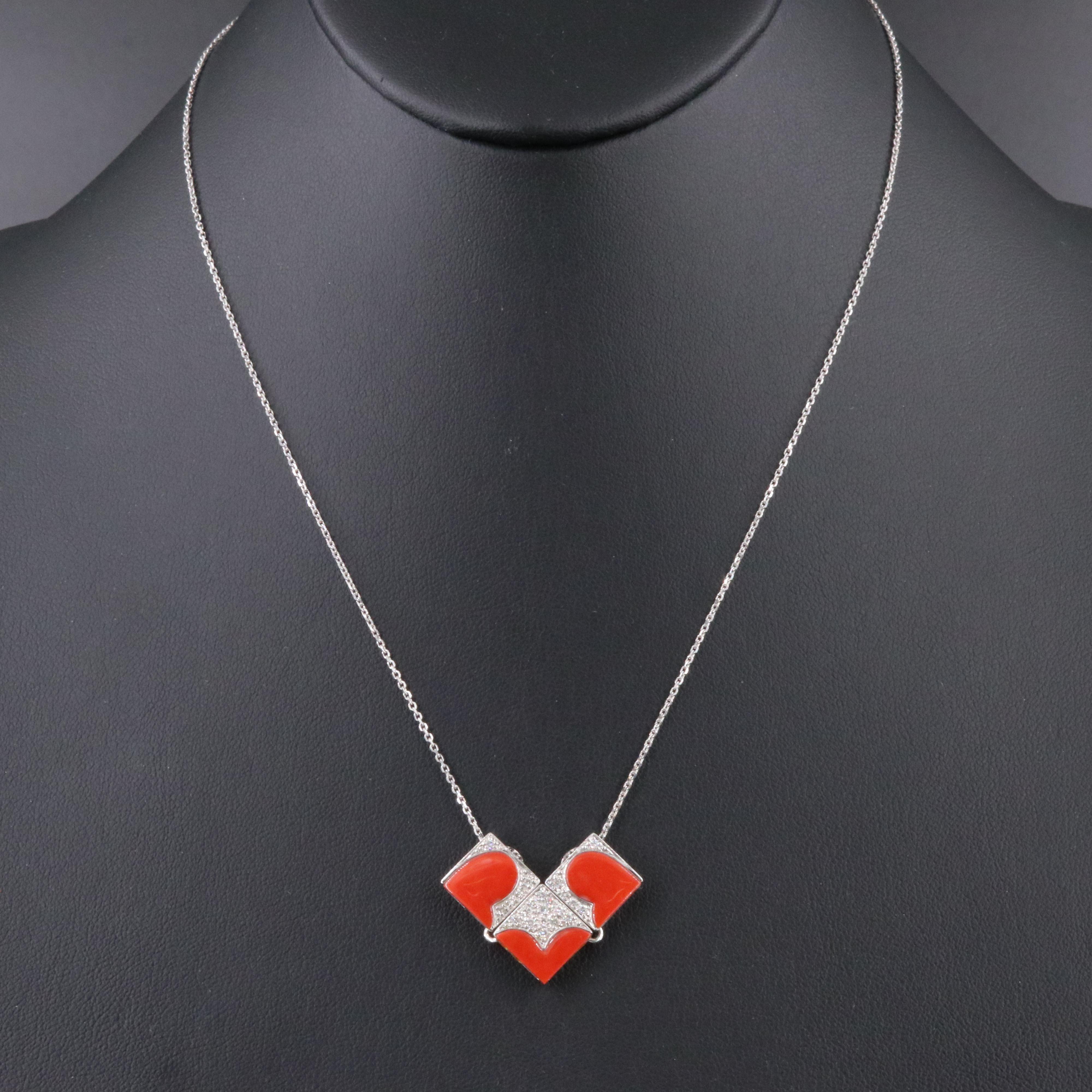 14K Coral and Diamond Pendant Necklace