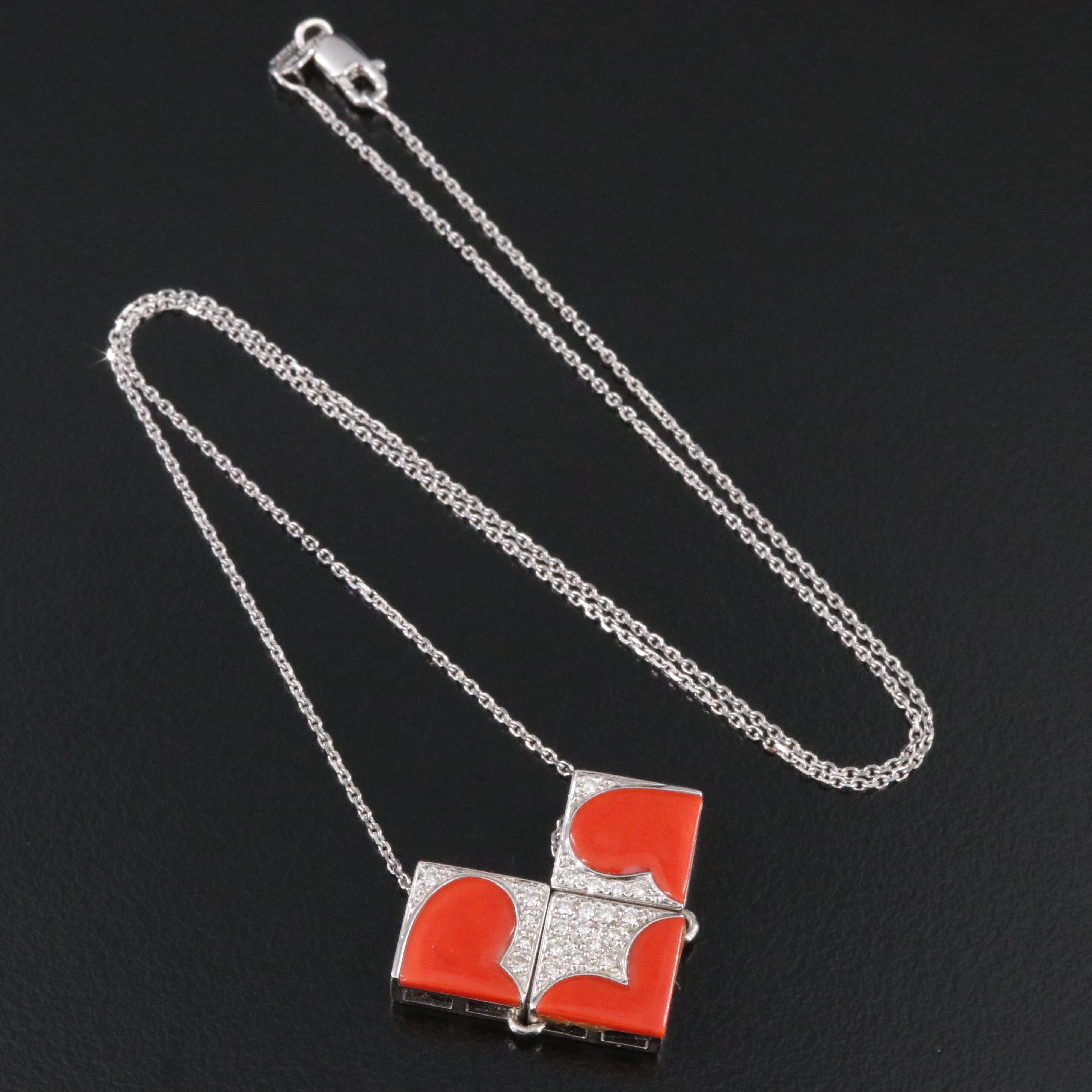 14K Coral and Diamond Pendant Necklace