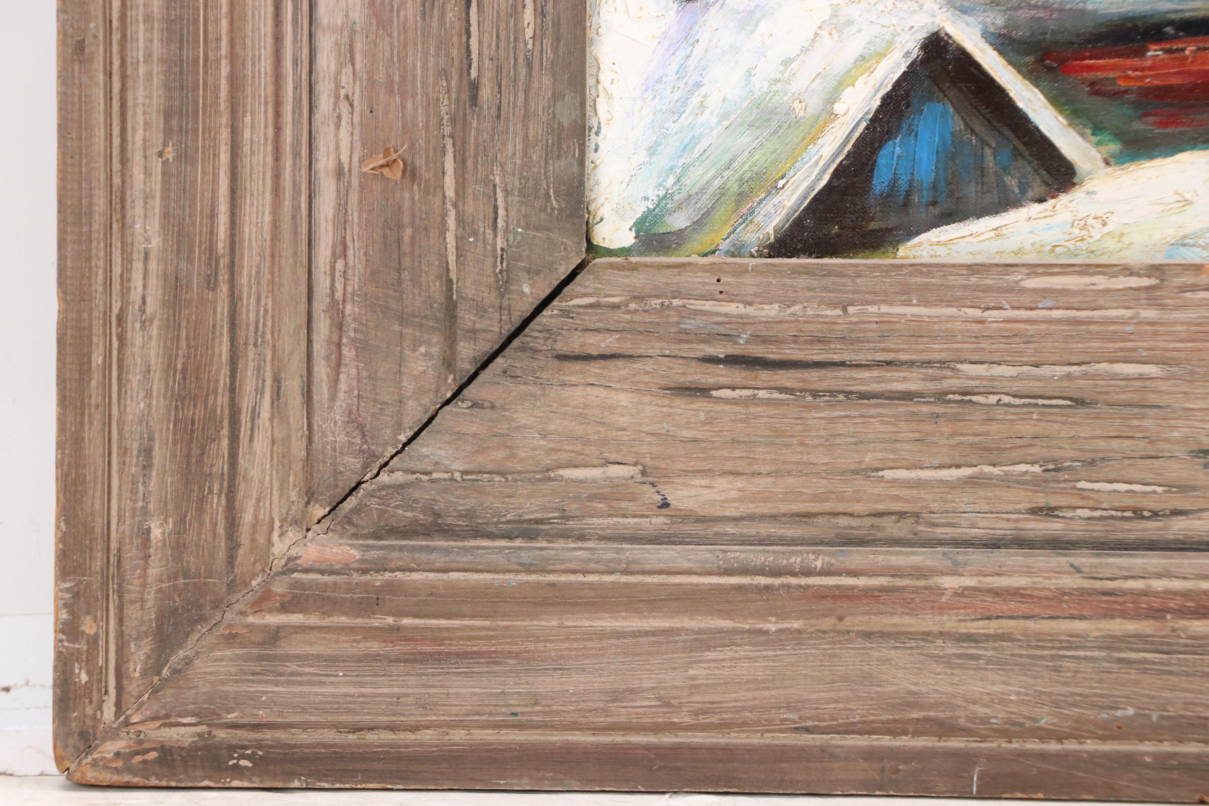 Winter Landscape Oil Painting of Norwegian Harbor, 20th C.