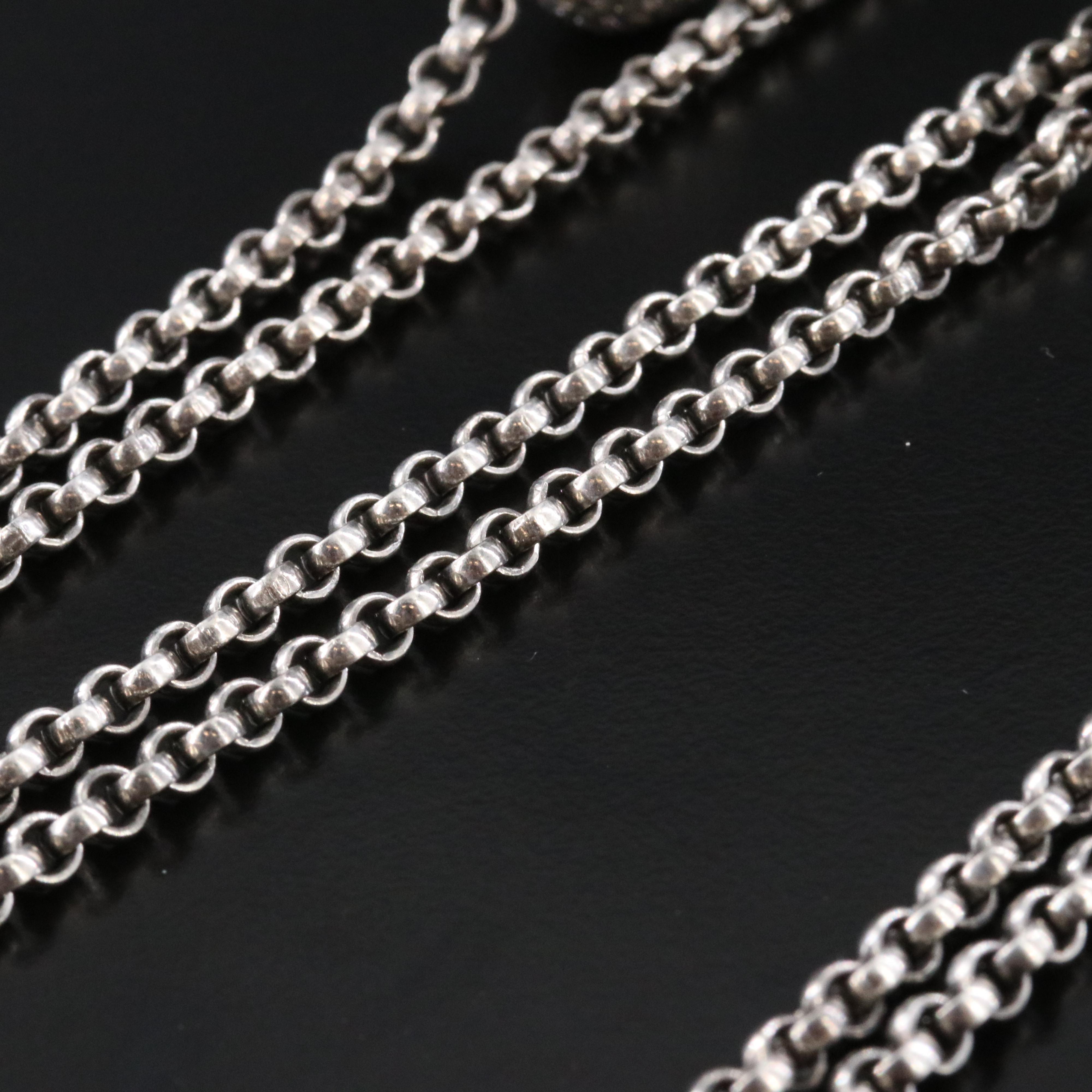 Sterling Rolo Chain Necklace with Pavé Diamond Beads Attributed to Sheryl Lowe