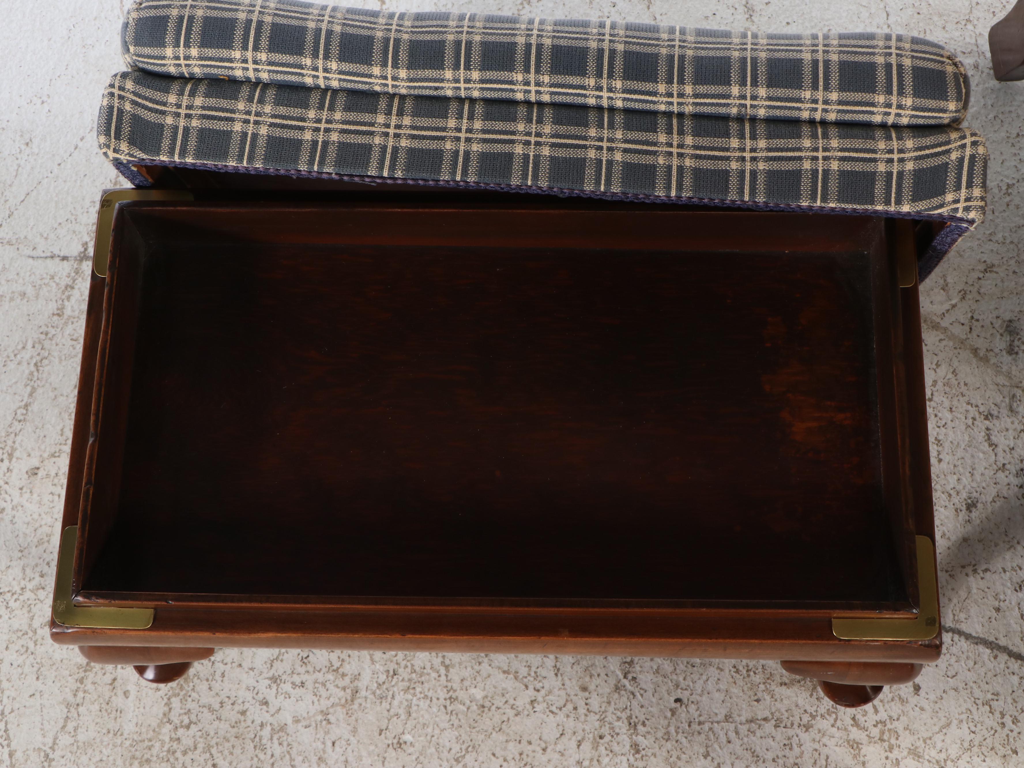 George II Style Upholstered Walnut Armchair with Plaid Ottoman