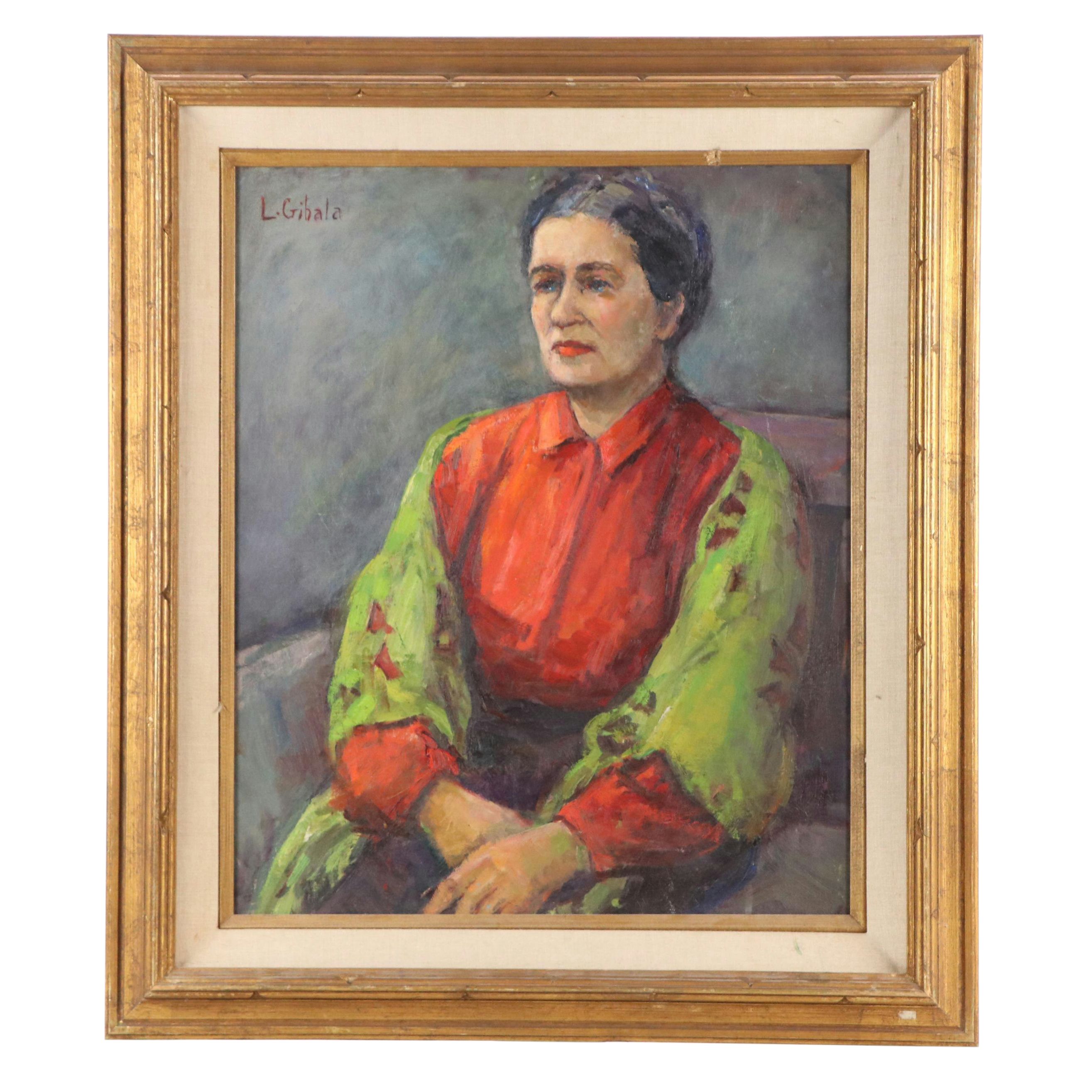 L. Gibala Oil Portrait Painting of Seated Woman, Circa 1960