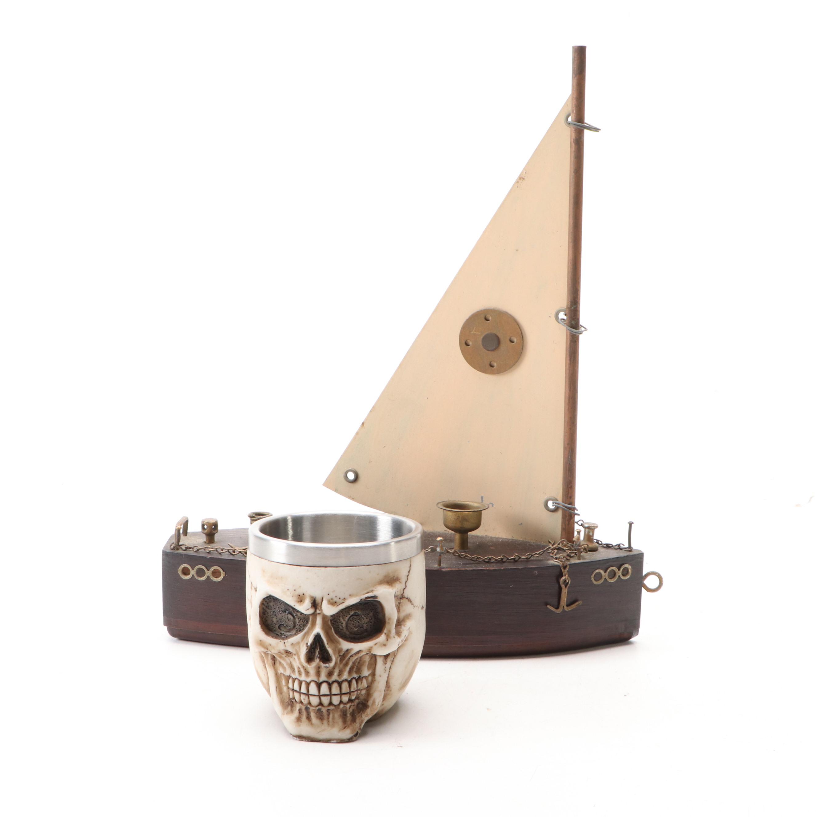Sailboat Candlestick and Skull Thermos