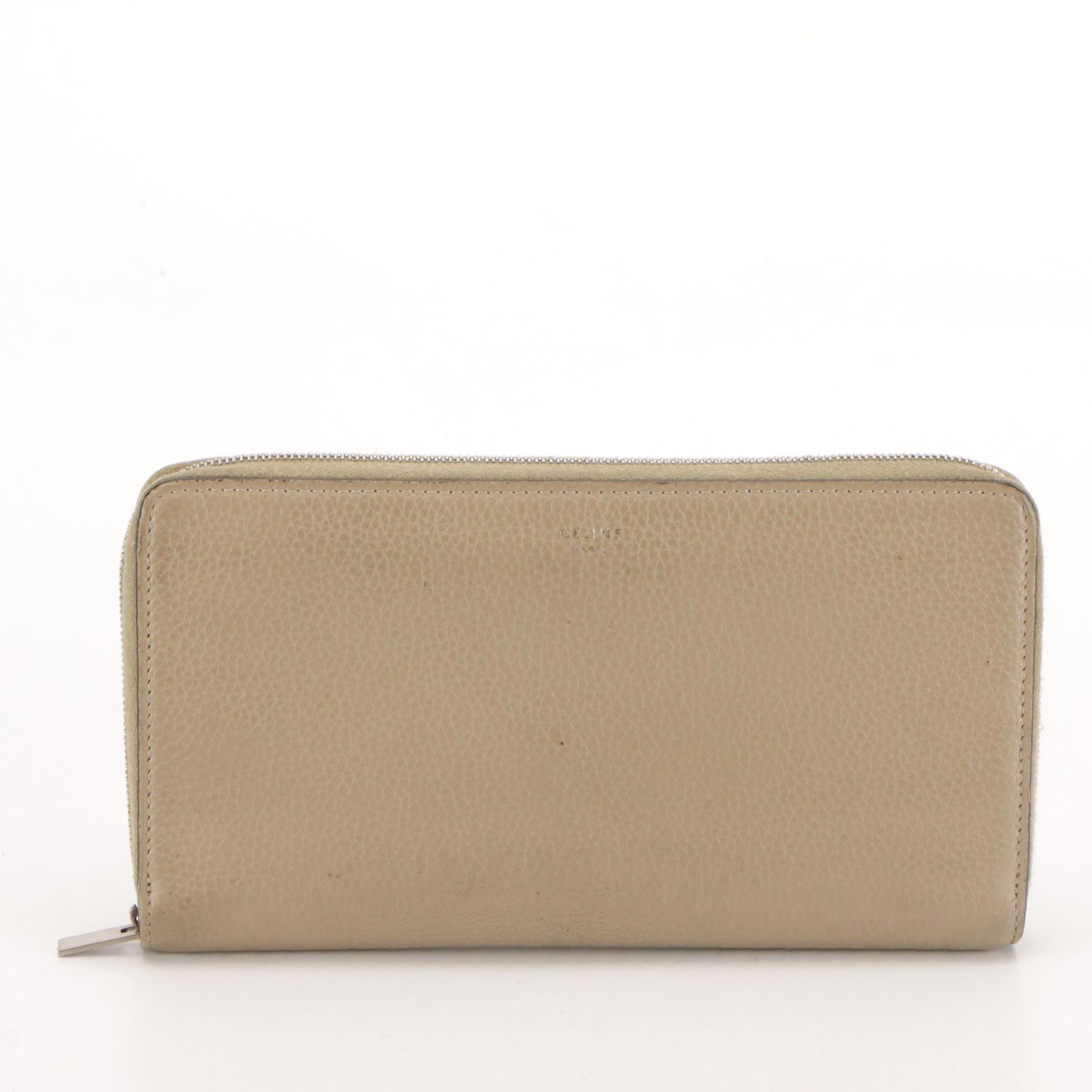 Céline Zip-Around Wallet in Taupe Beige Grained Leather, With Box