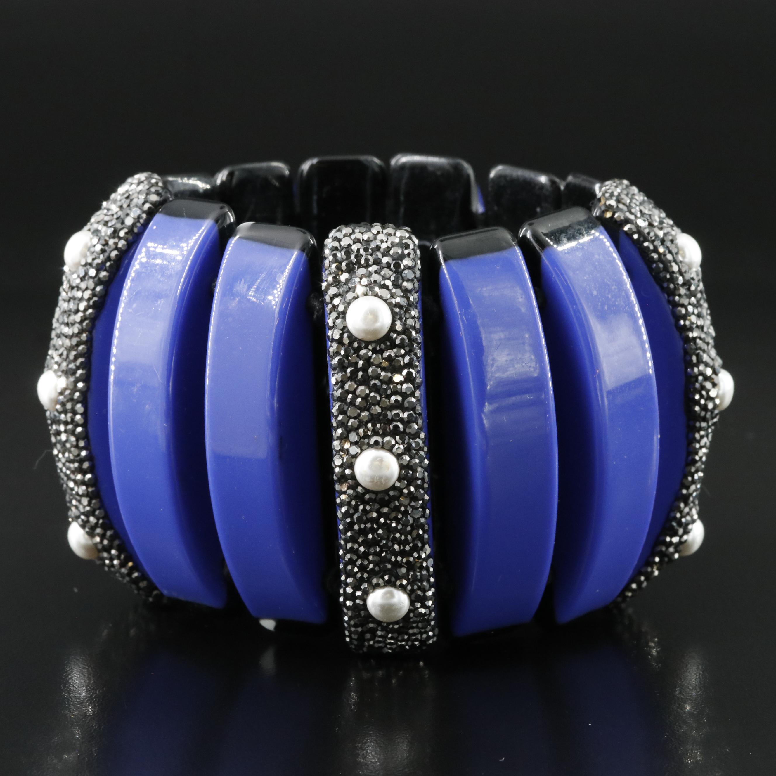 Panel Bracelet with Faux Pearl Accents