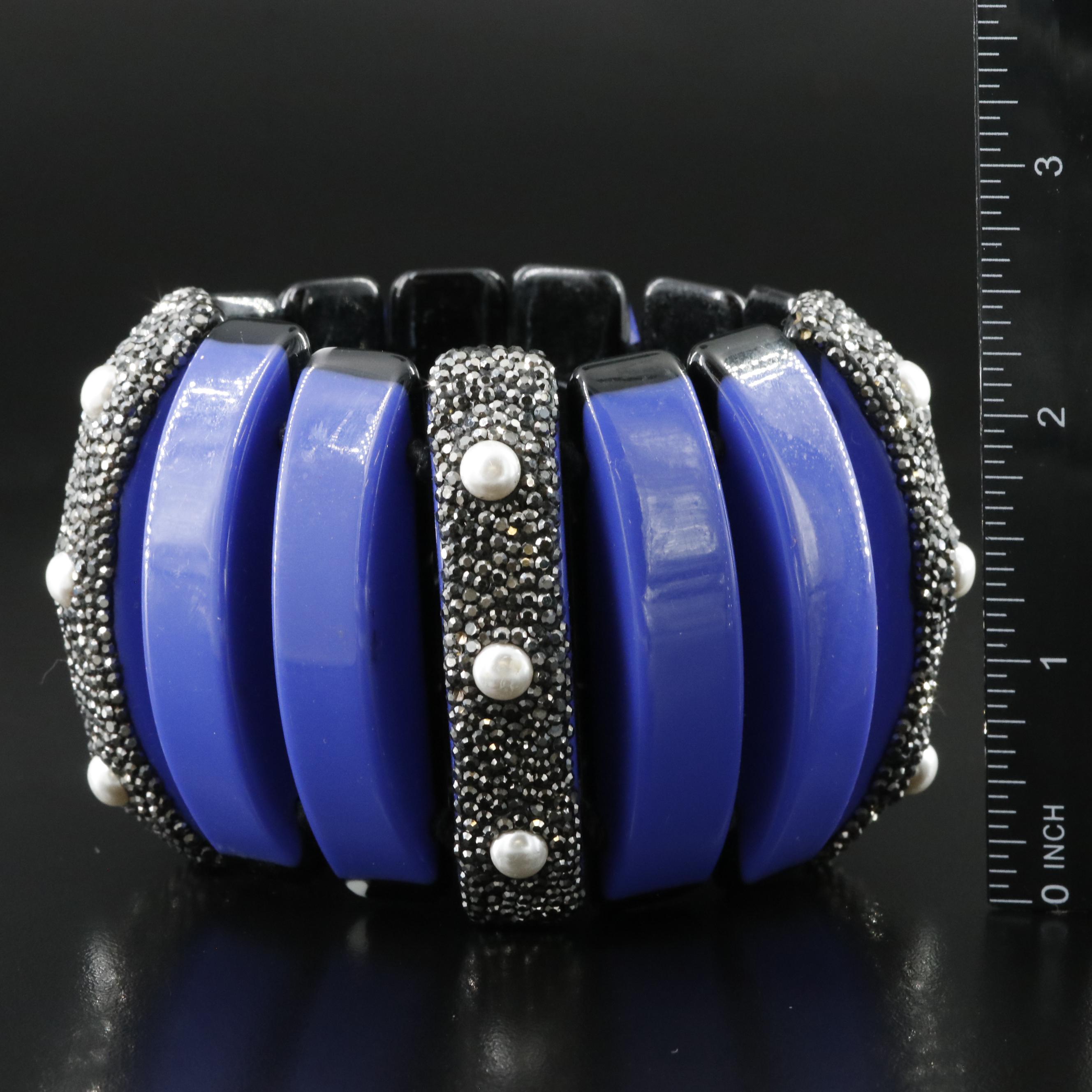 Panel Bracelet with Faux Pearl Accents