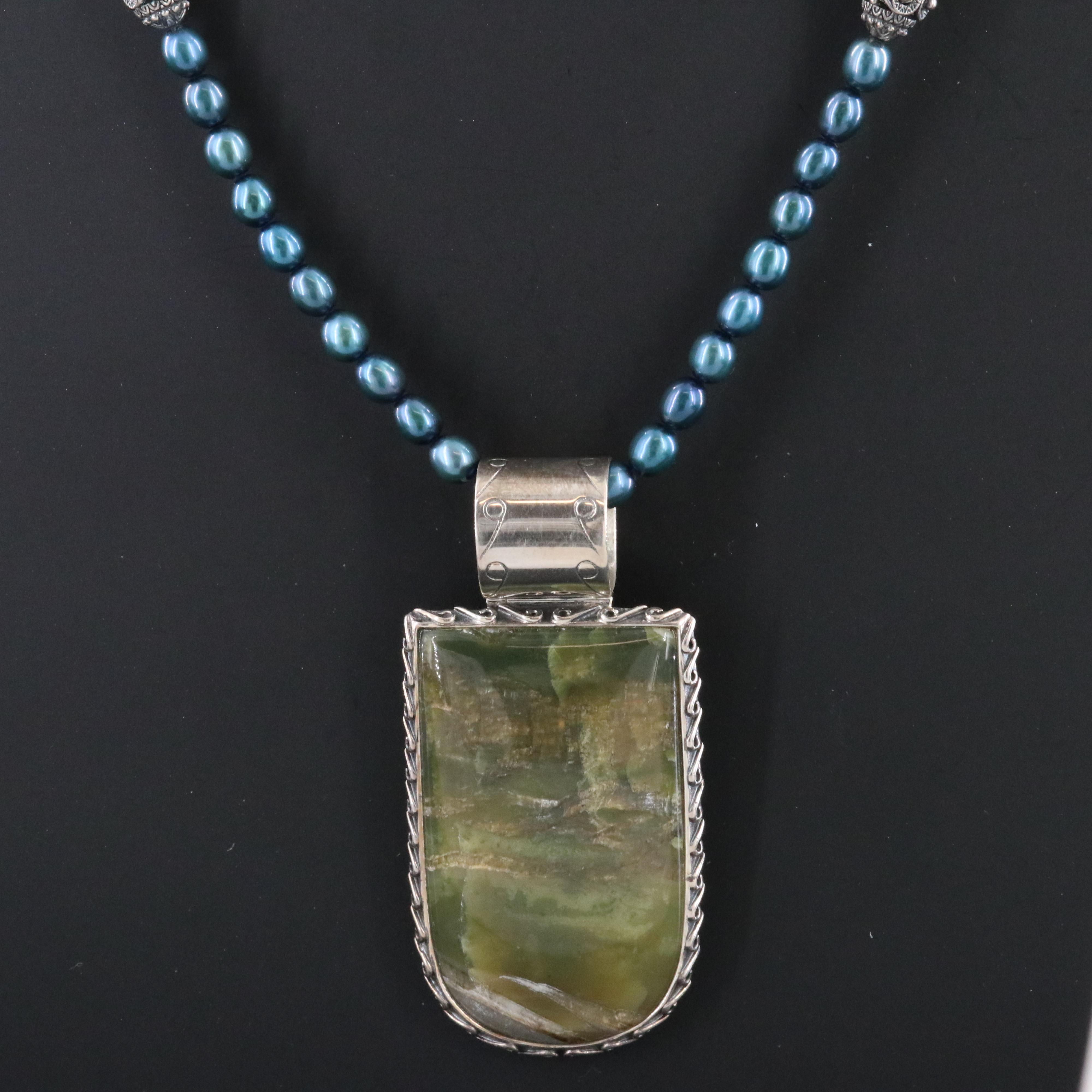 Bixby Sterling Pearl Chain with Desert Rose Trading Serpentine Pendant