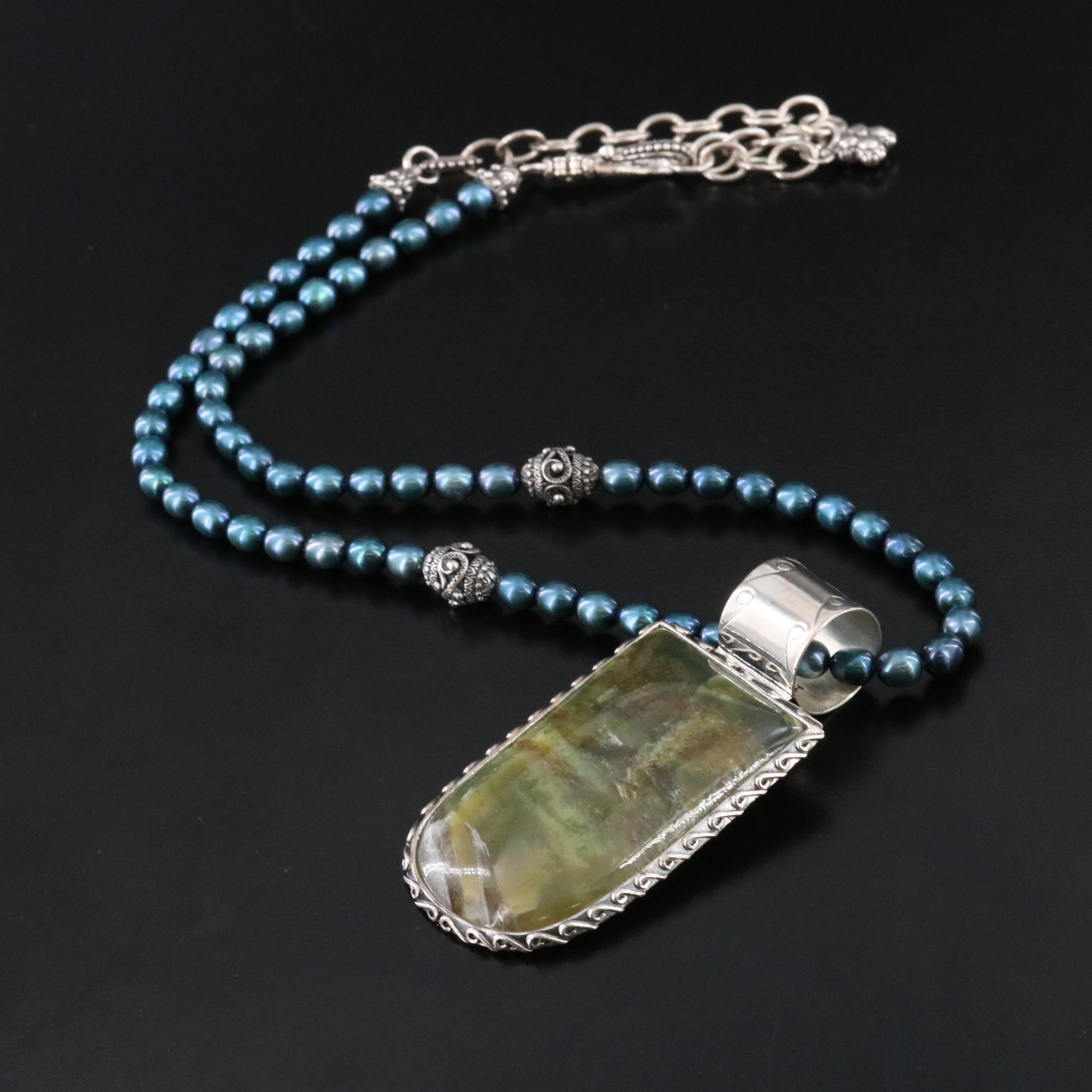 Bixby Sterling Pearl Chain with Desert Rose Trading Serpentine Pendant