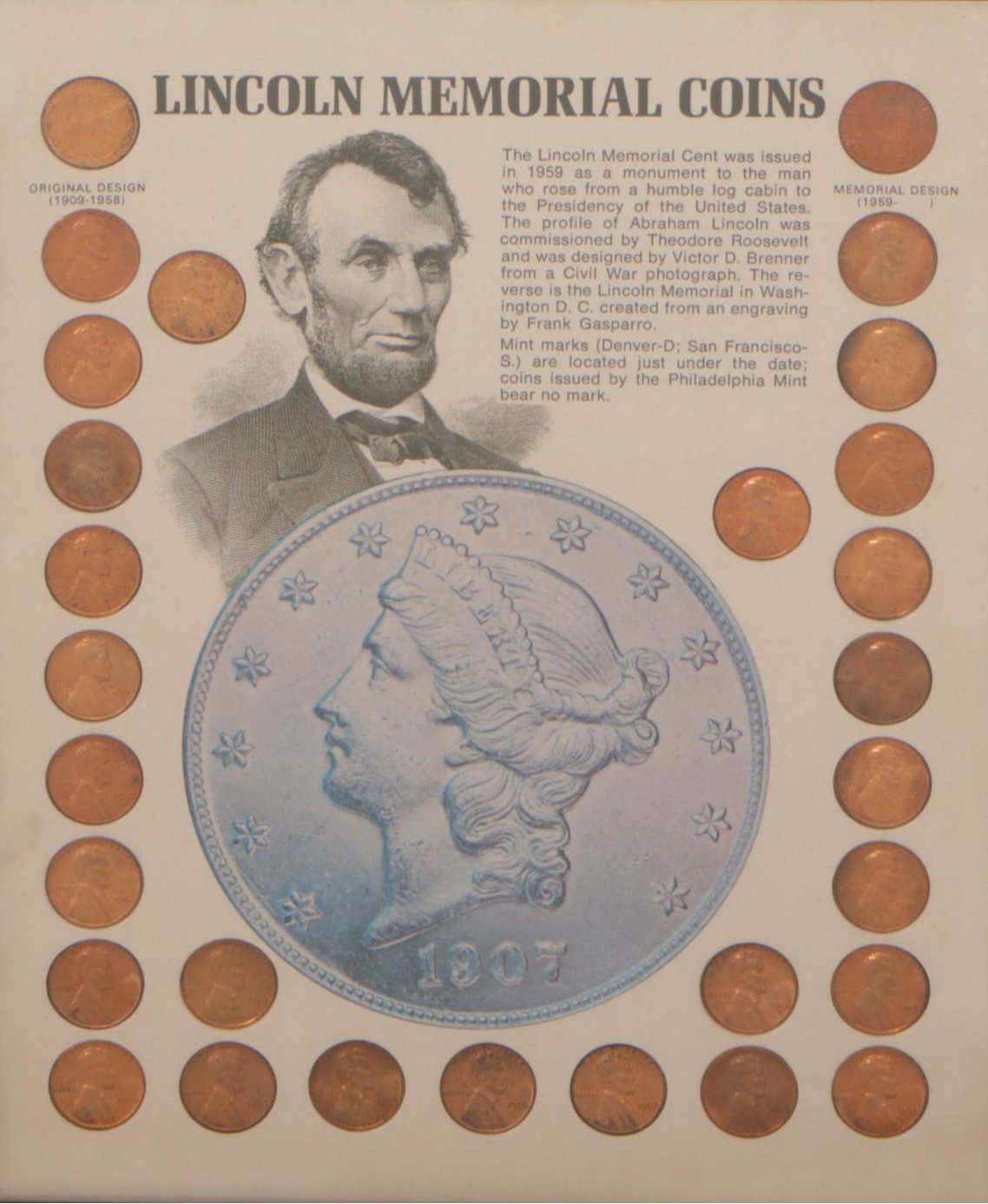 Lincoln Memorial Pennies & Other Framed U.S. Coin Collections