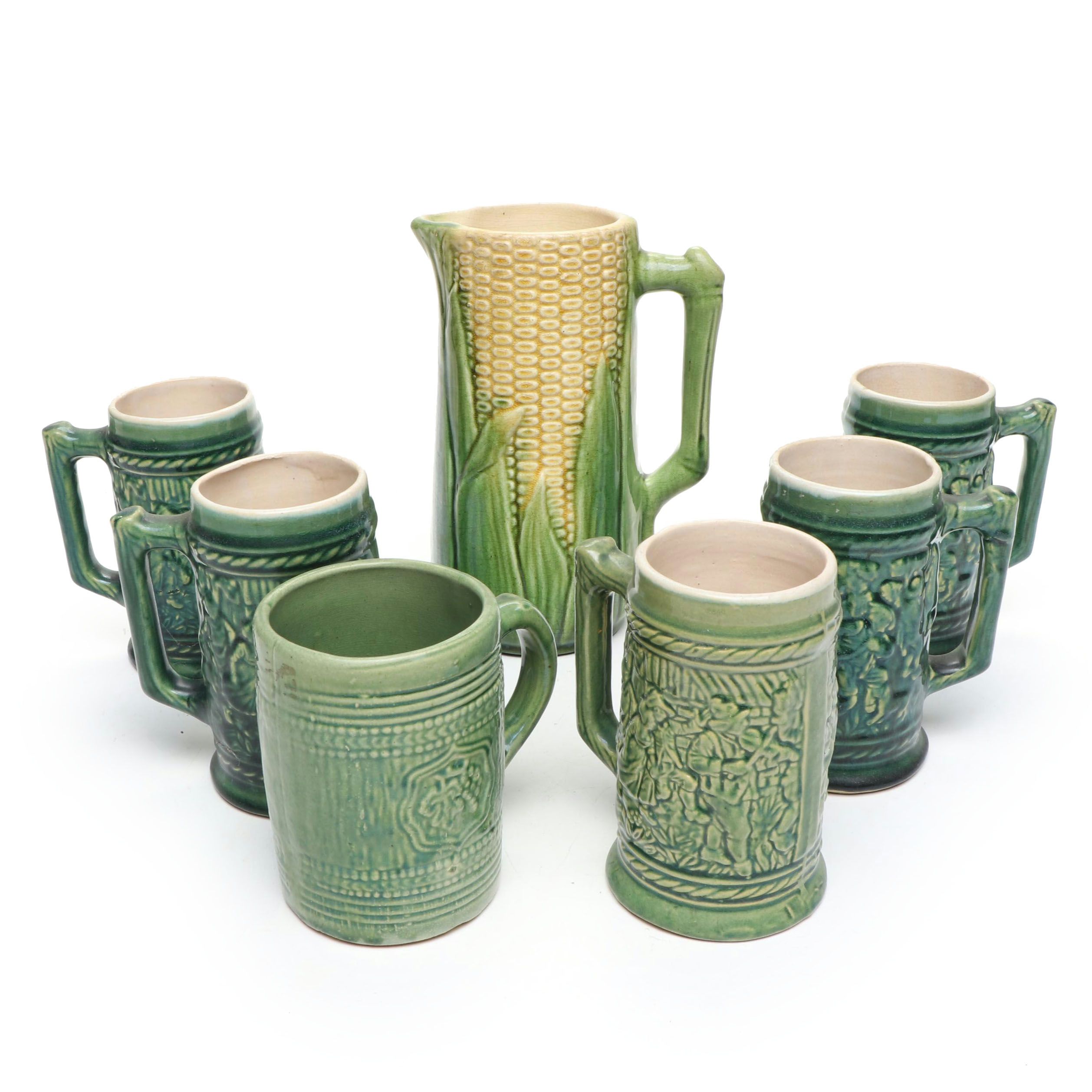 McCoy Majolica Tankard and Corn King Pitcher, Early to Mid-20th Century