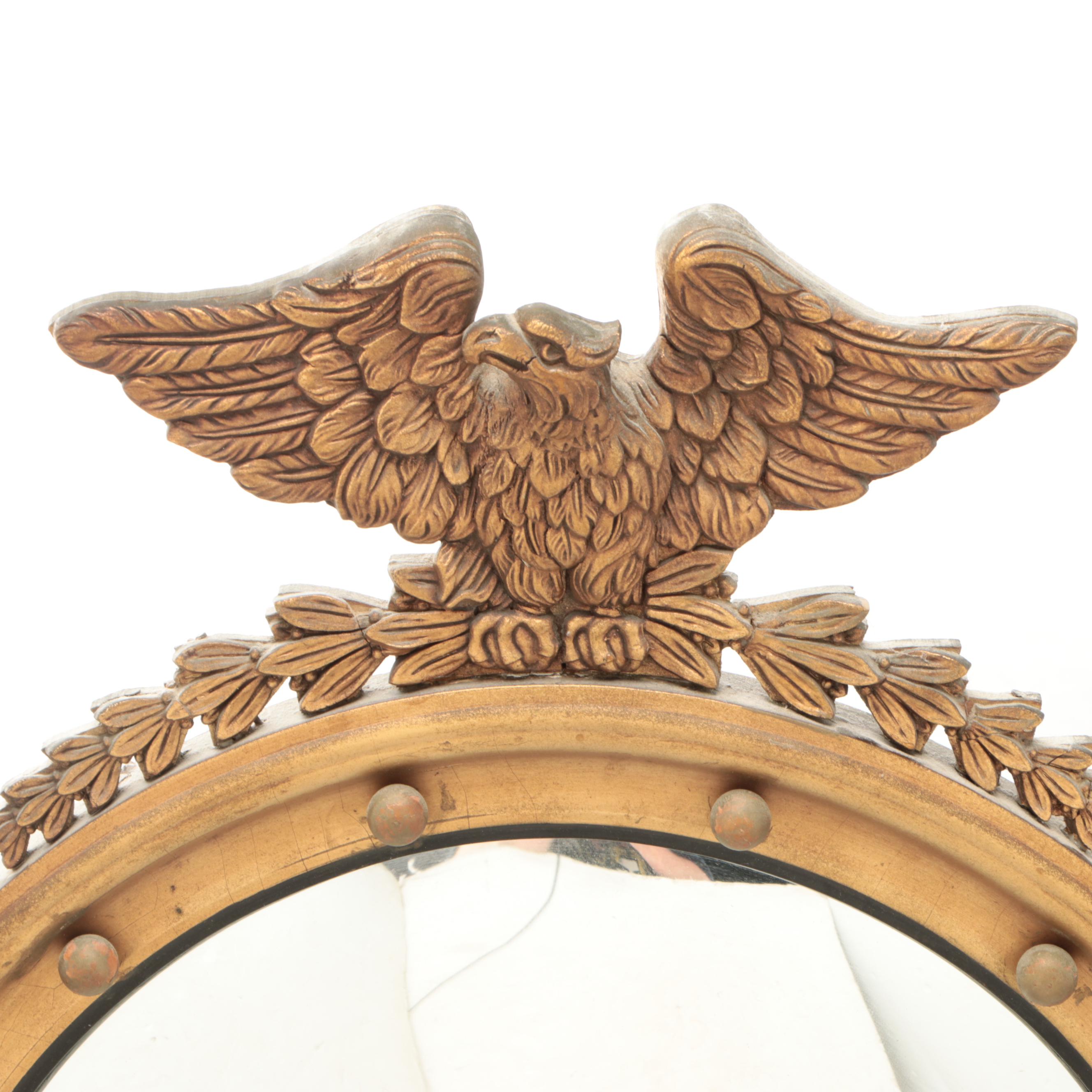 Federal Style Gold Finish Circular Wood Wall Mirror