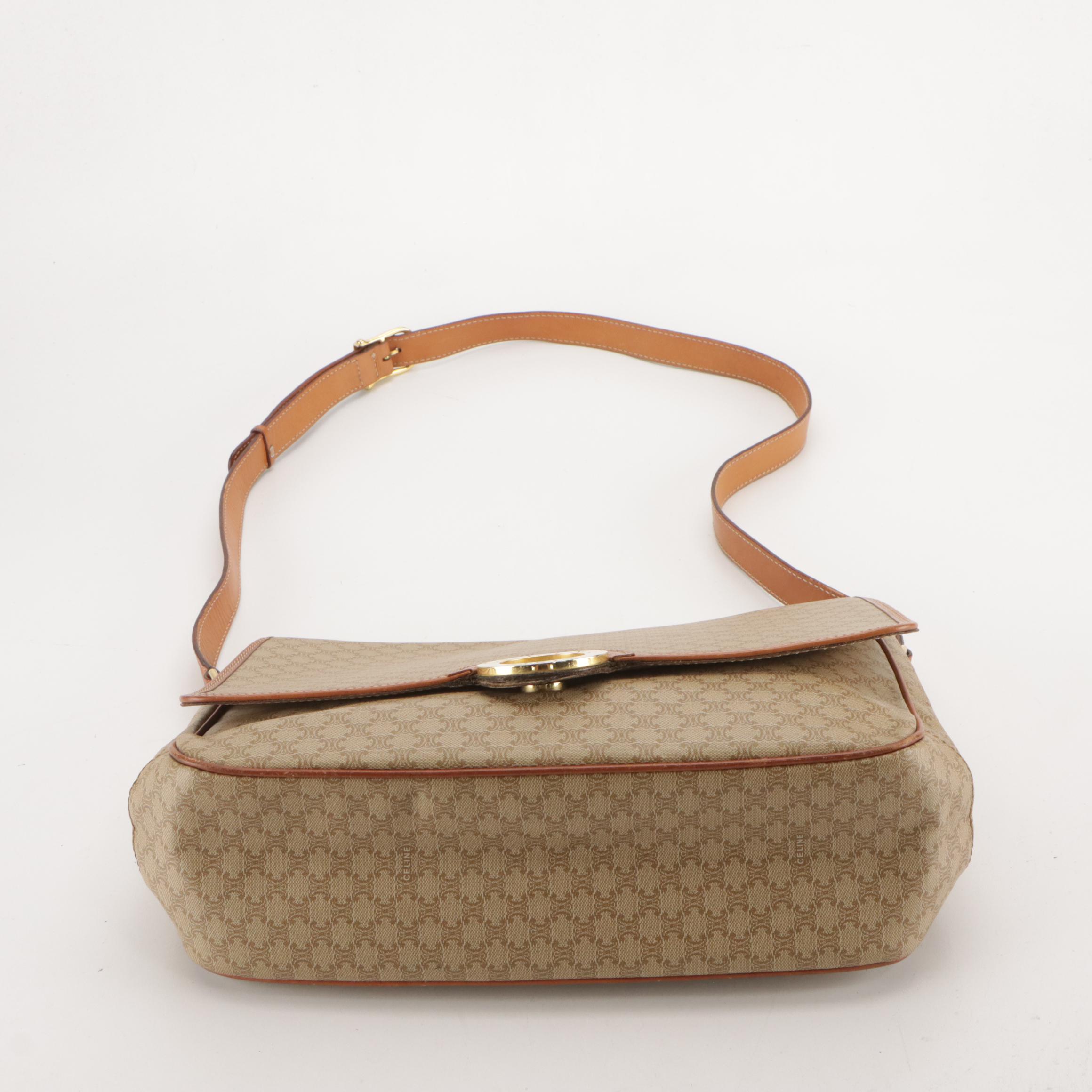 Celine Crossbody Messenger Bag in Beige Macadam Canvas and Leather