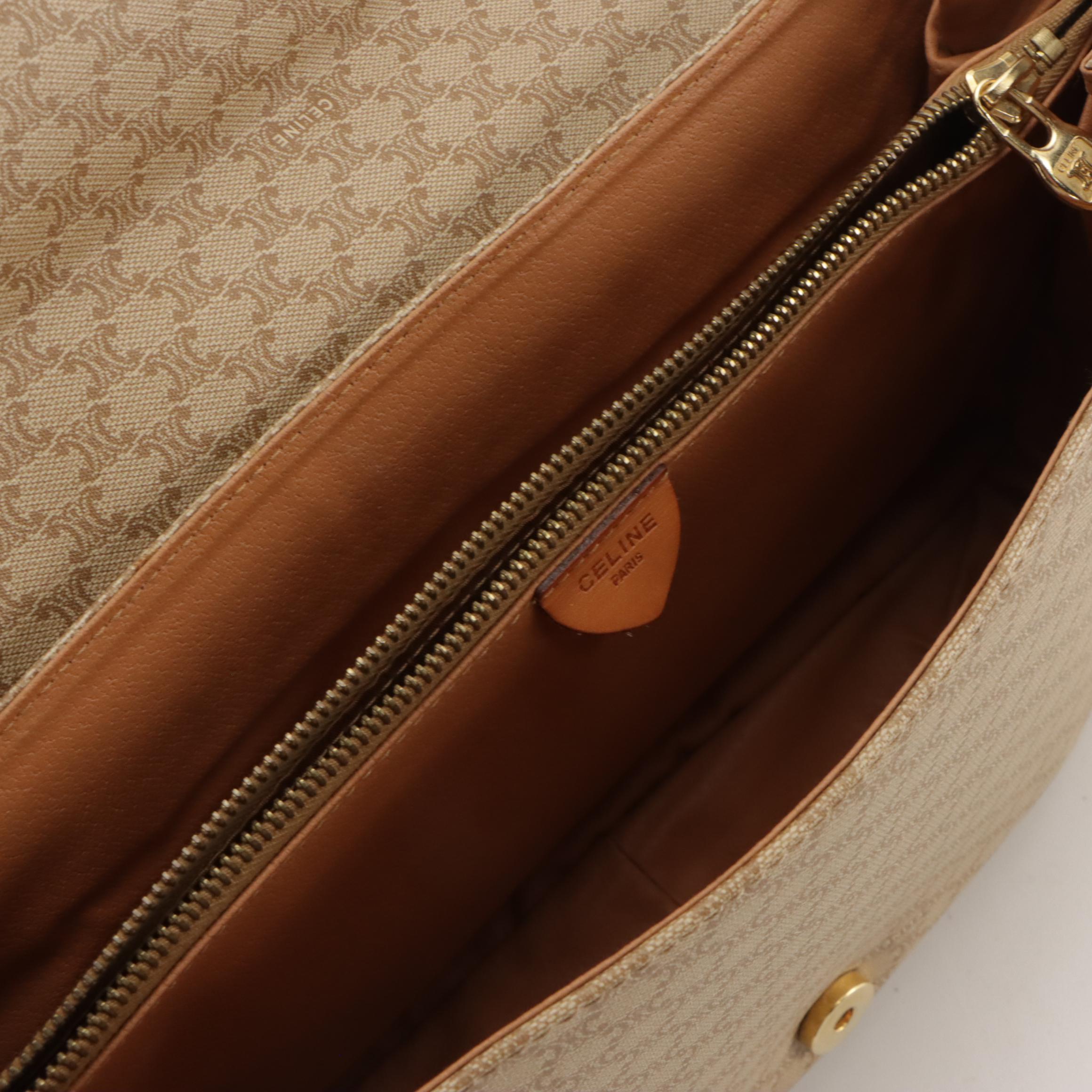 Celine Crossbody Messenger Bag in Beige Macadam Canvas and Leather