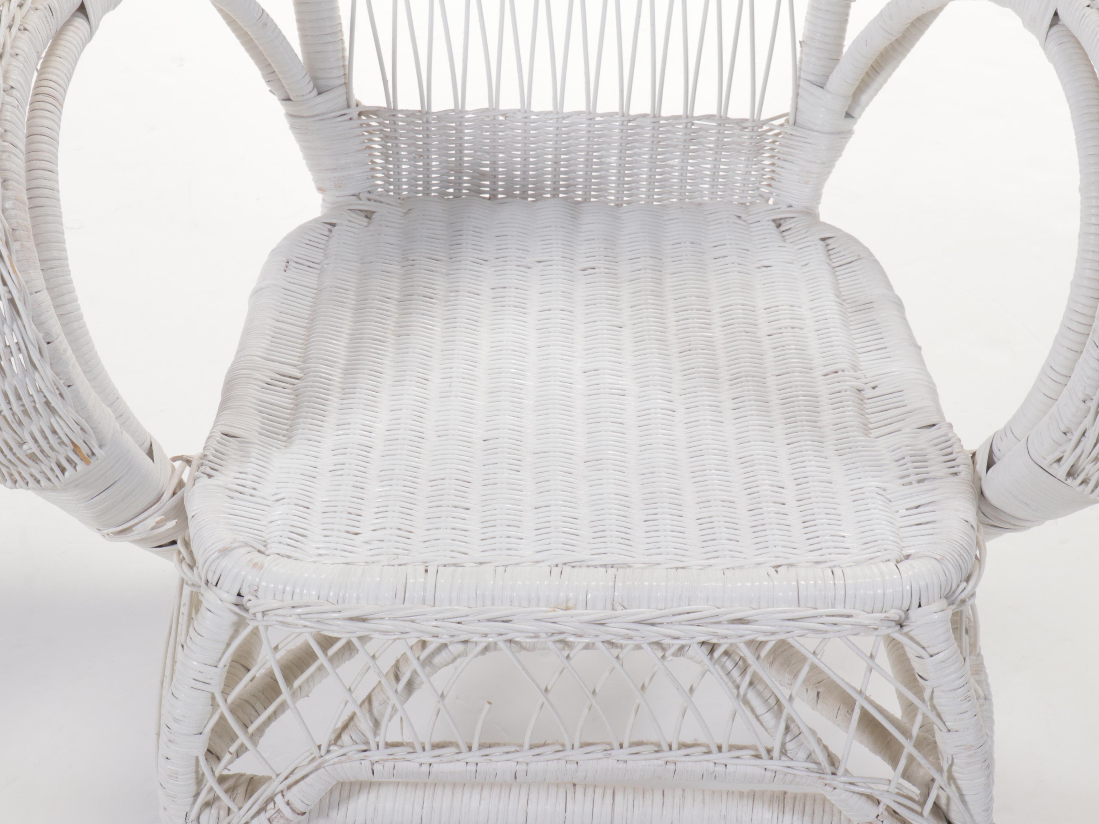 White Painted Wicker Armchair