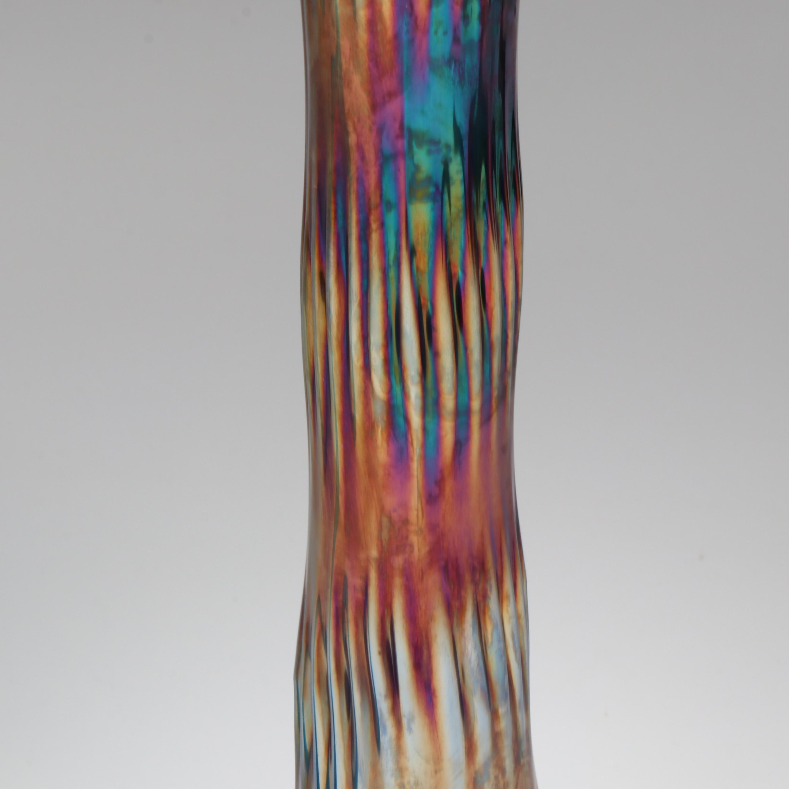 Mid Century Modern Fenton Carnival Glass Vase with Other Blue Swung Vase