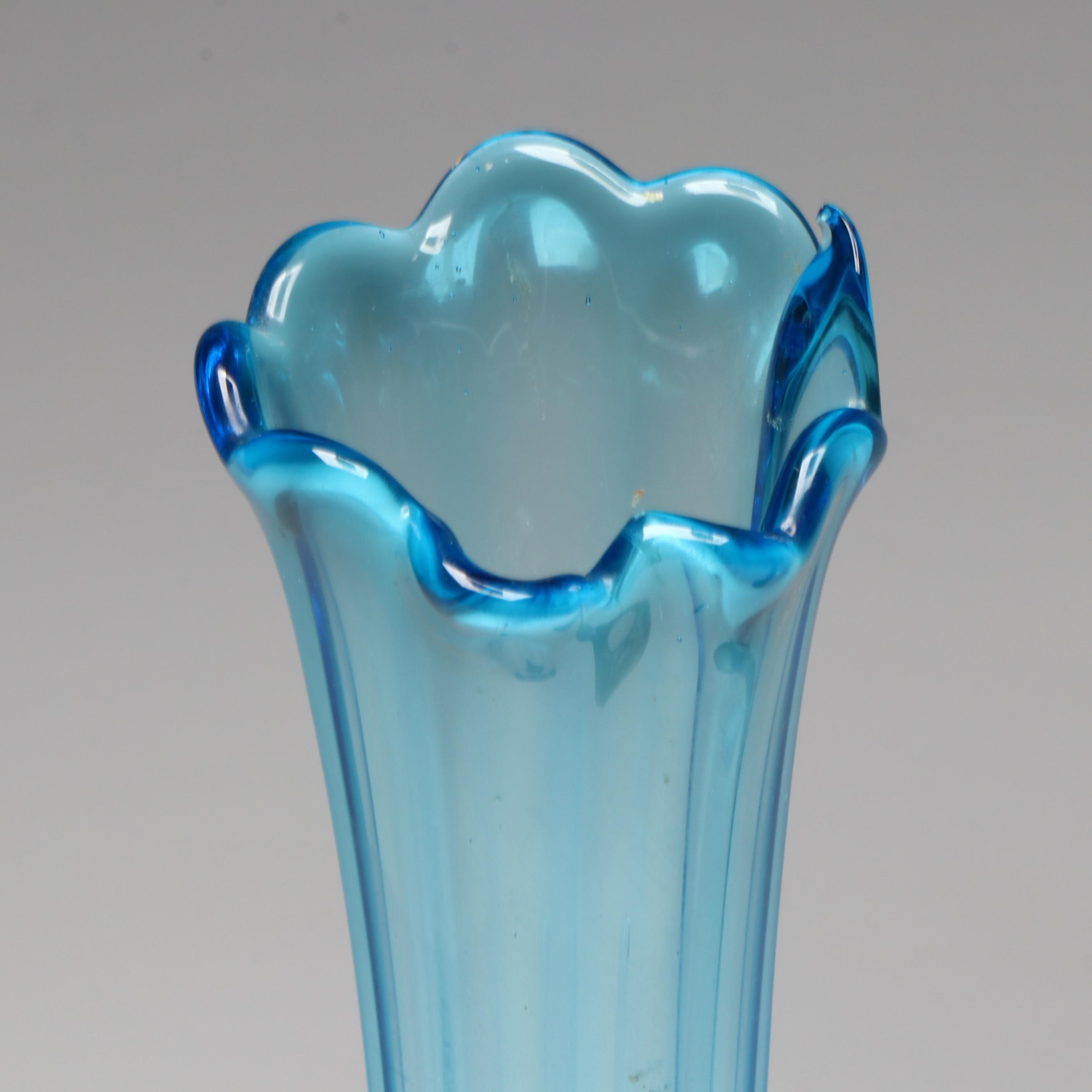 Mid Century Modern Fenton Carnival Glass Vase with Other Blue Swung Vase