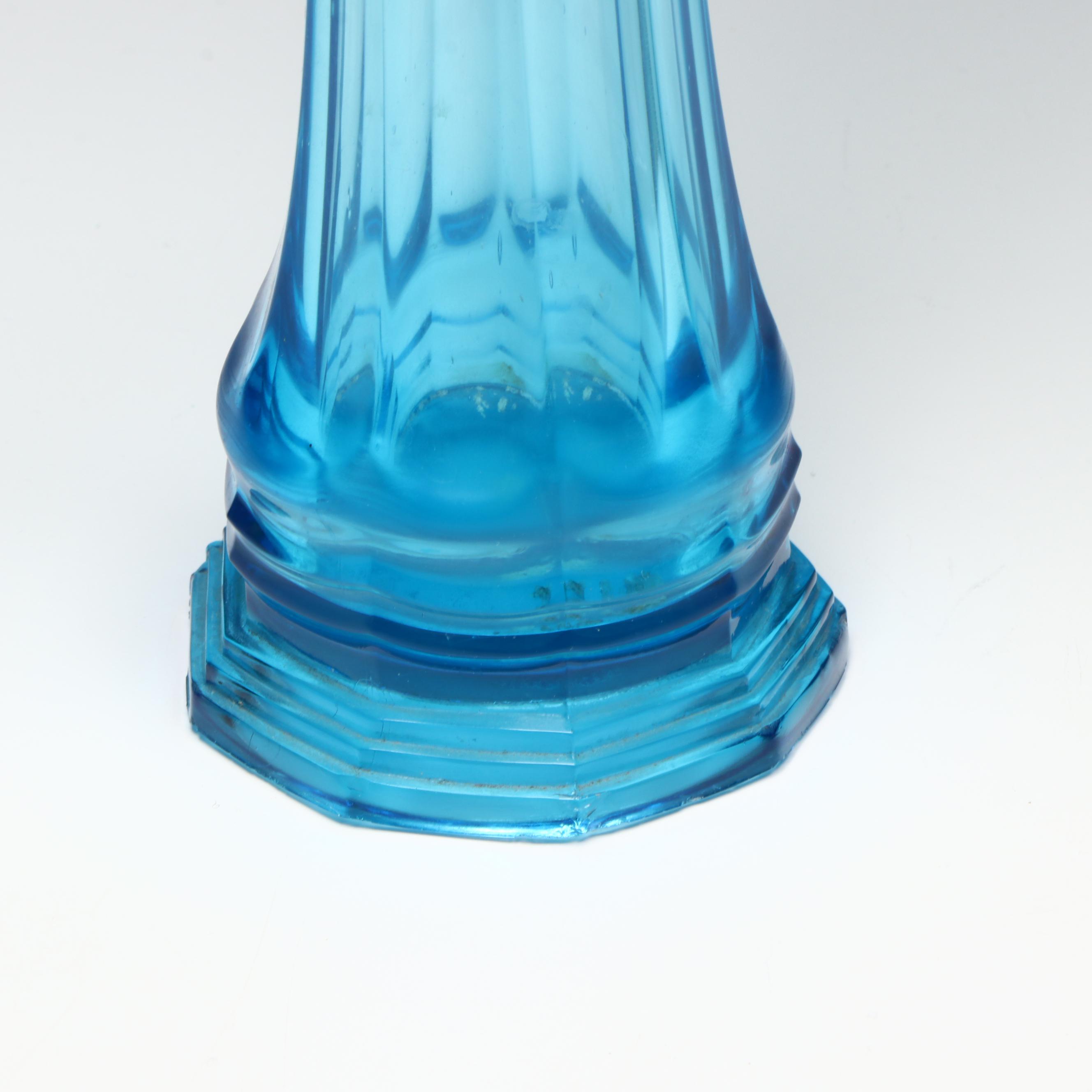 Mid Century Modern Fenton Carnival Glass Vase with Other Blue Swung Vase