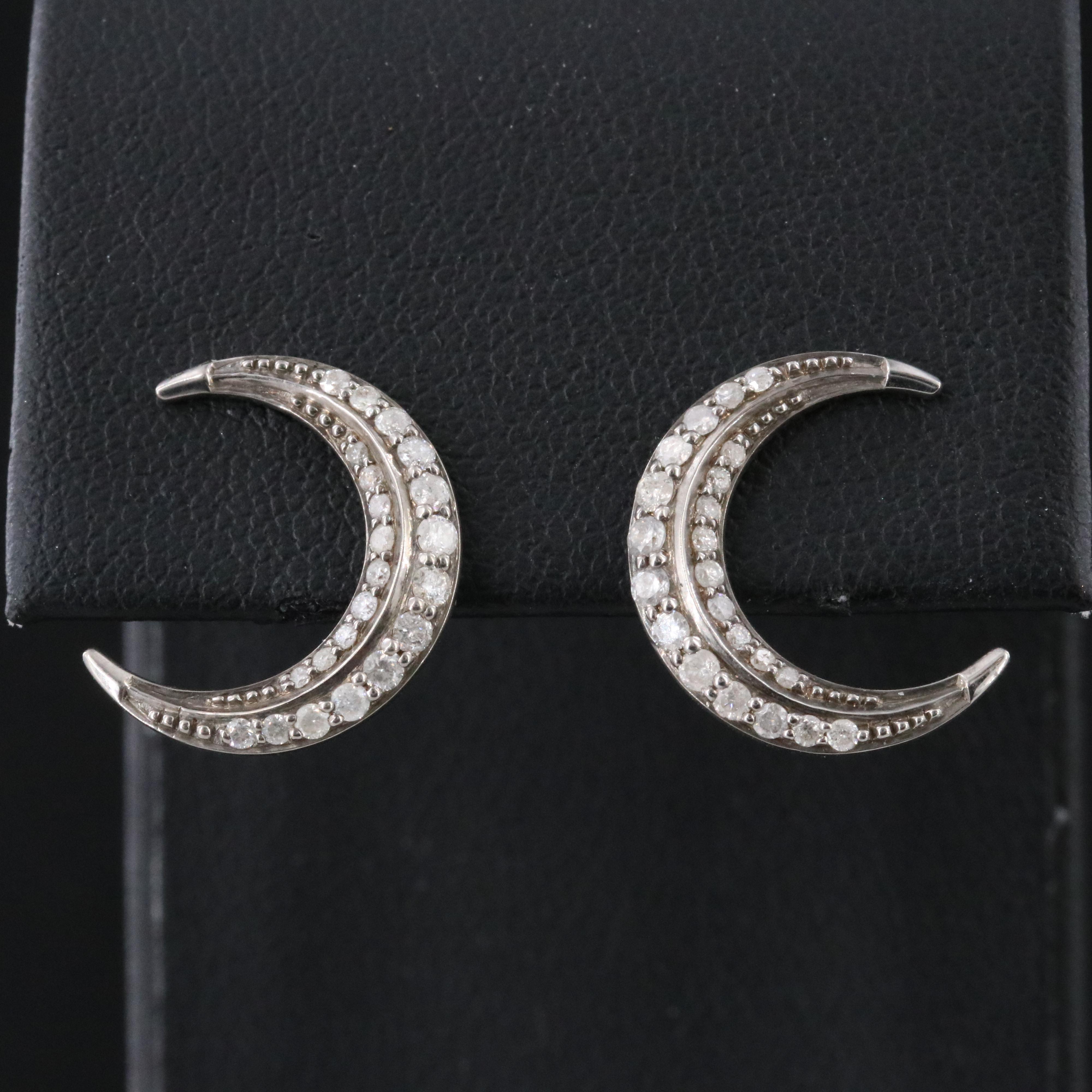 Sheryl Lowe Sterling Diamond Crescent Moon Earrings with 14K Accents