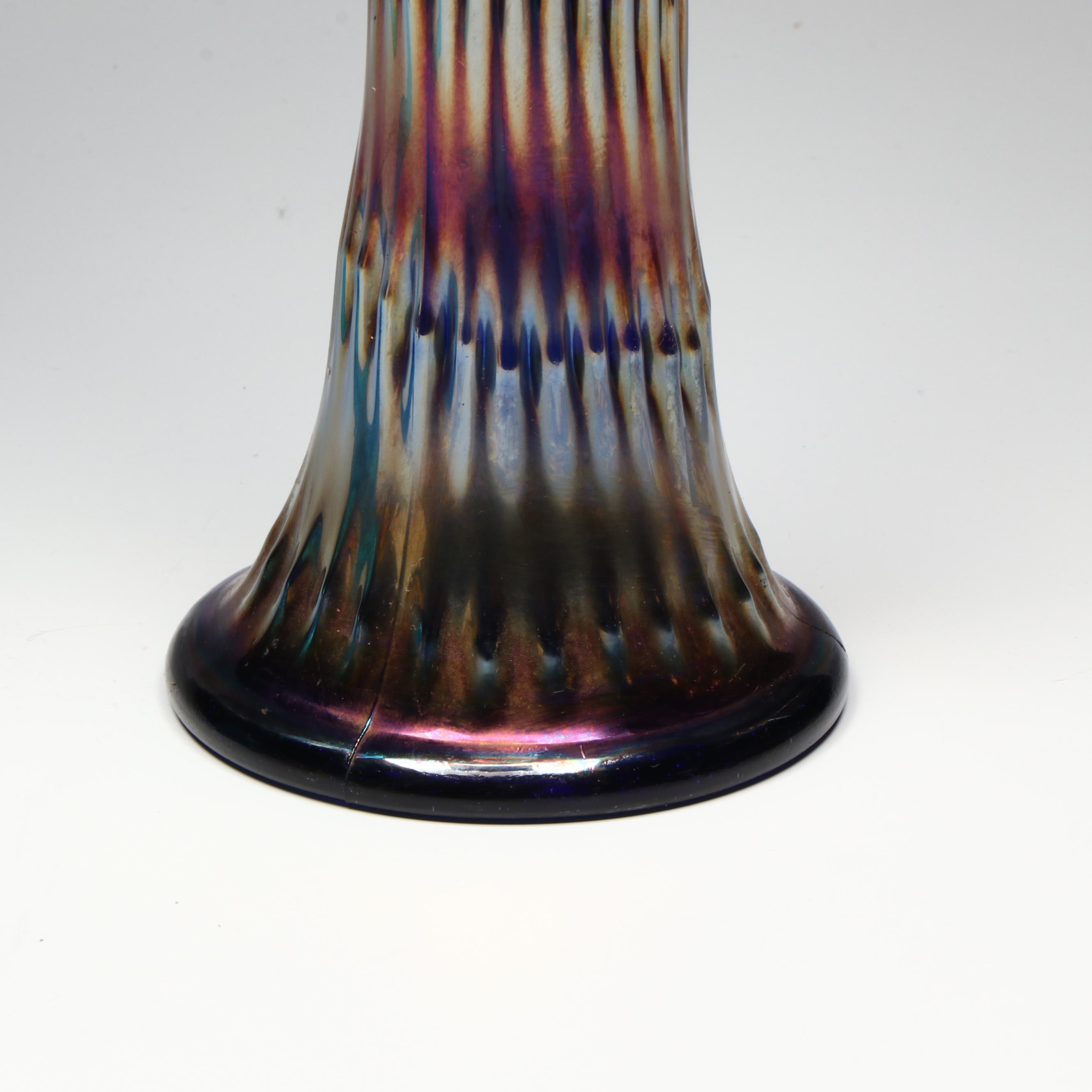 Mid Century Modern Fenton Carnival Glass Vase with Other Blue Swung Vase