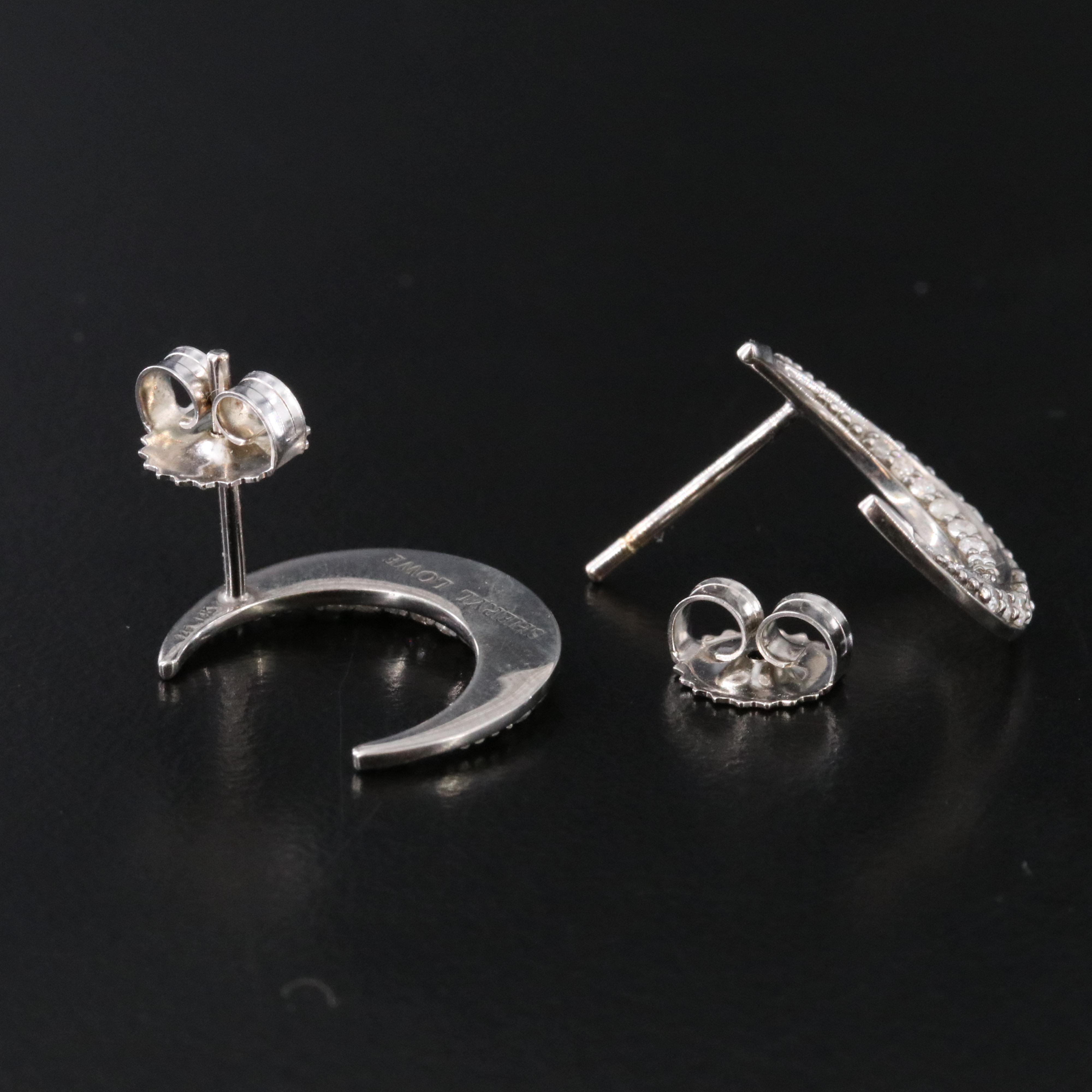 Sheryl Lowe Sterling Diamond Crescent Moon Earrings with 14K Accents