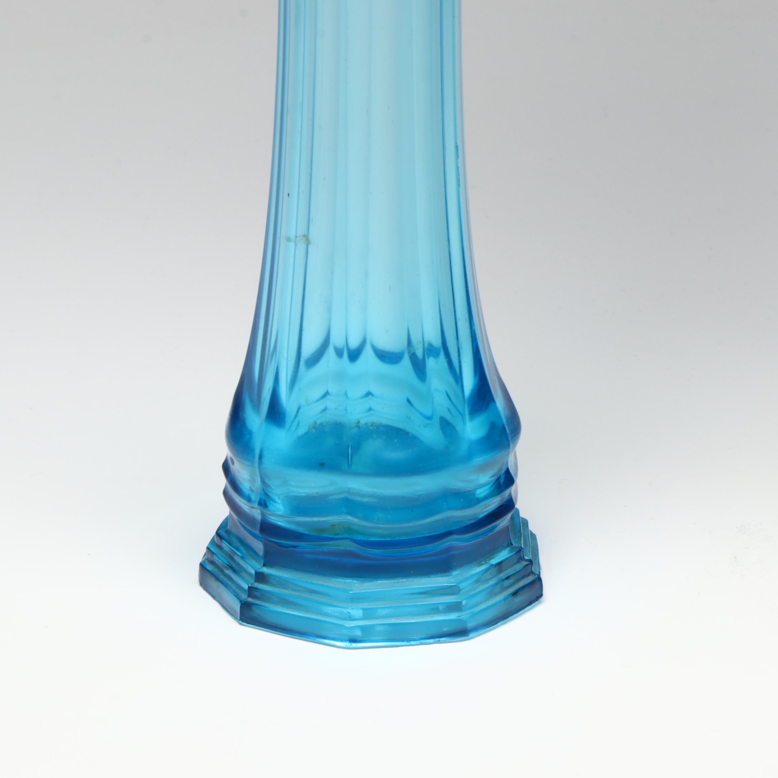Mid Century Modern Fenton Carnival Glass Vase with Other Blue Swung Vase