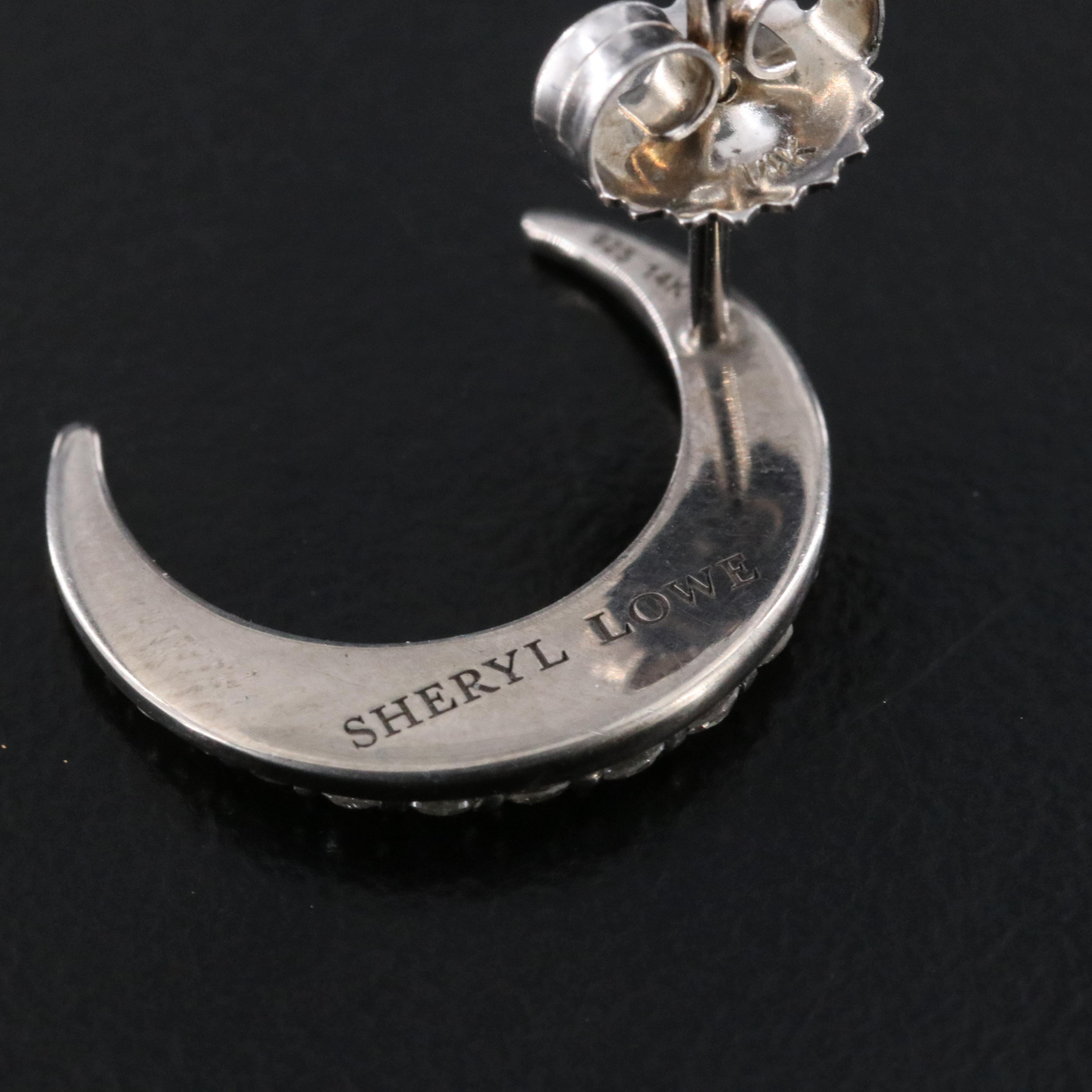 Sheryl Lowe Sterling Diamond Crescent Moon Earrings with 14K Accents
