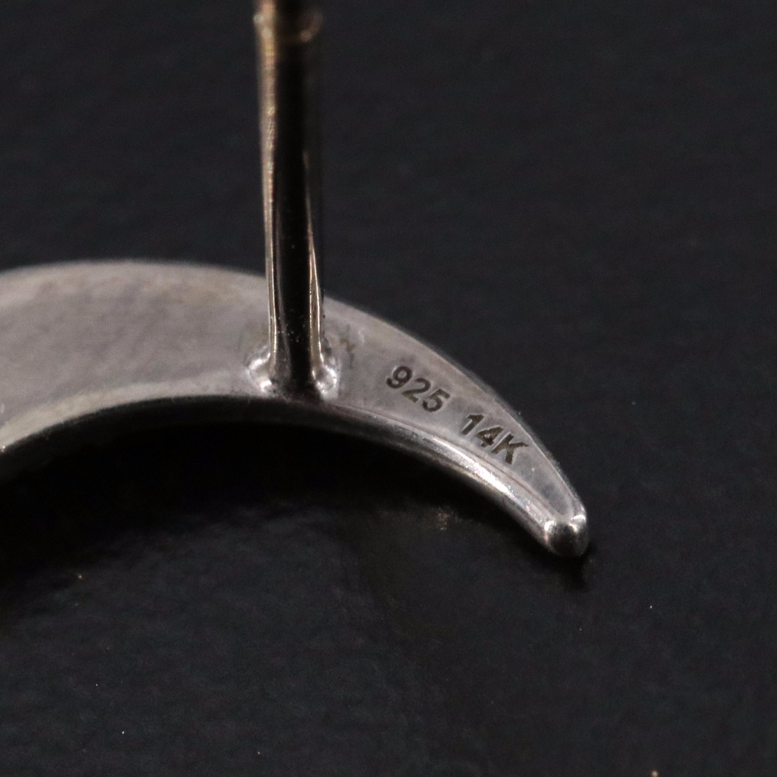 Sheryl Lowe Sterling Diamond Crescent Moon Earrings with 14K Accents