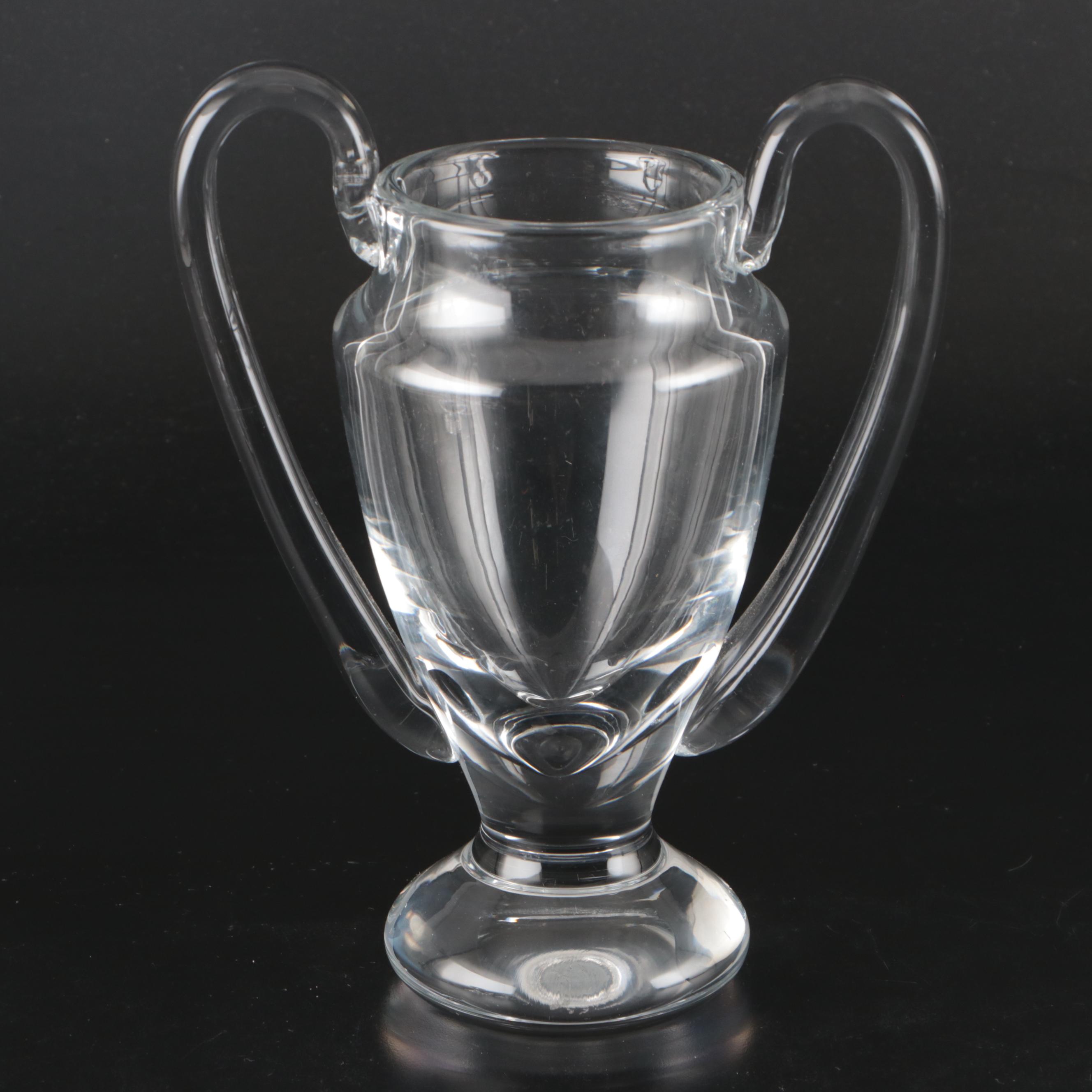 Glass Trophy Vase with Candlesticks and Lion Figurine