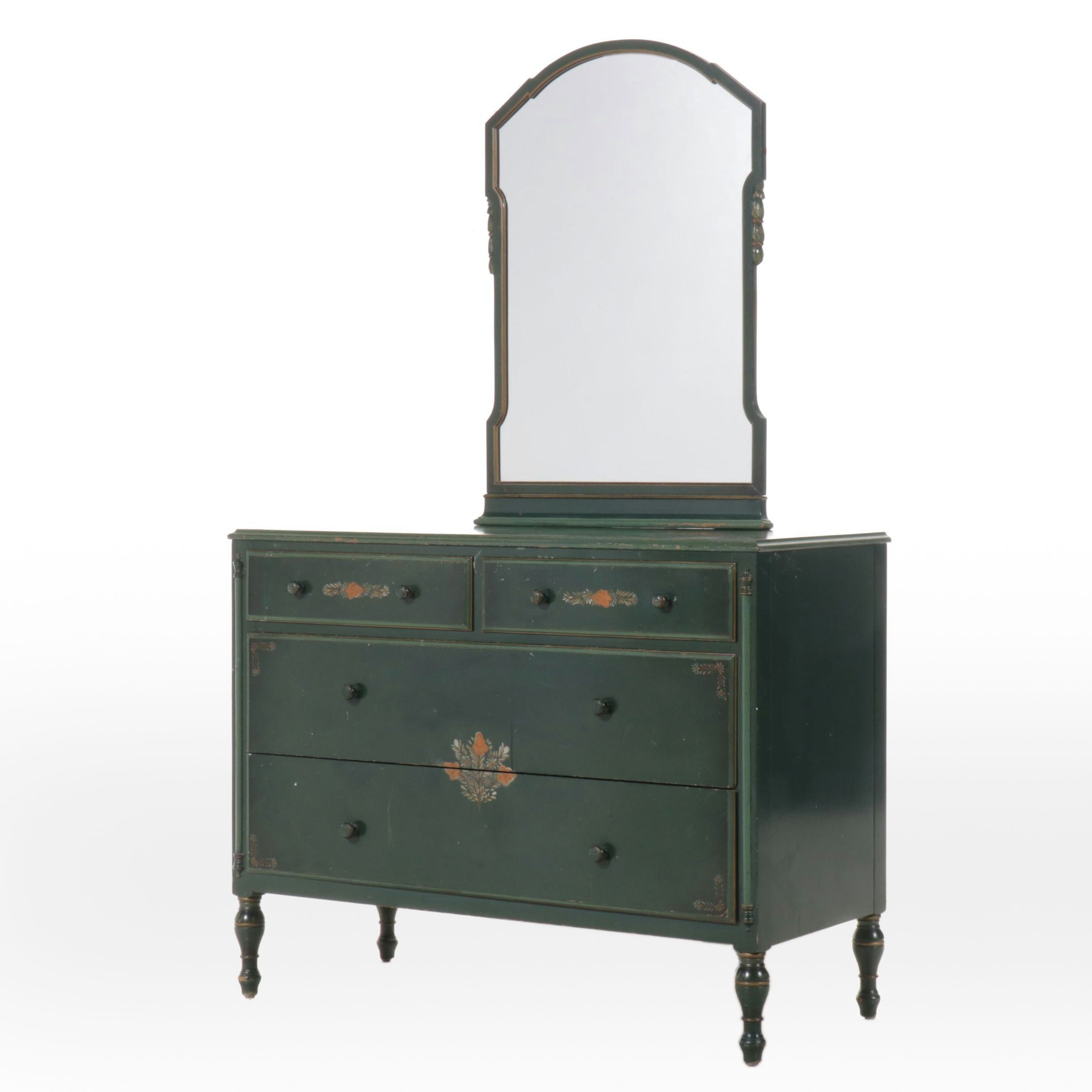 Stickley Bros. Co. Paint-Decorated Wood Dresser with Mirror, Mid-20th Century