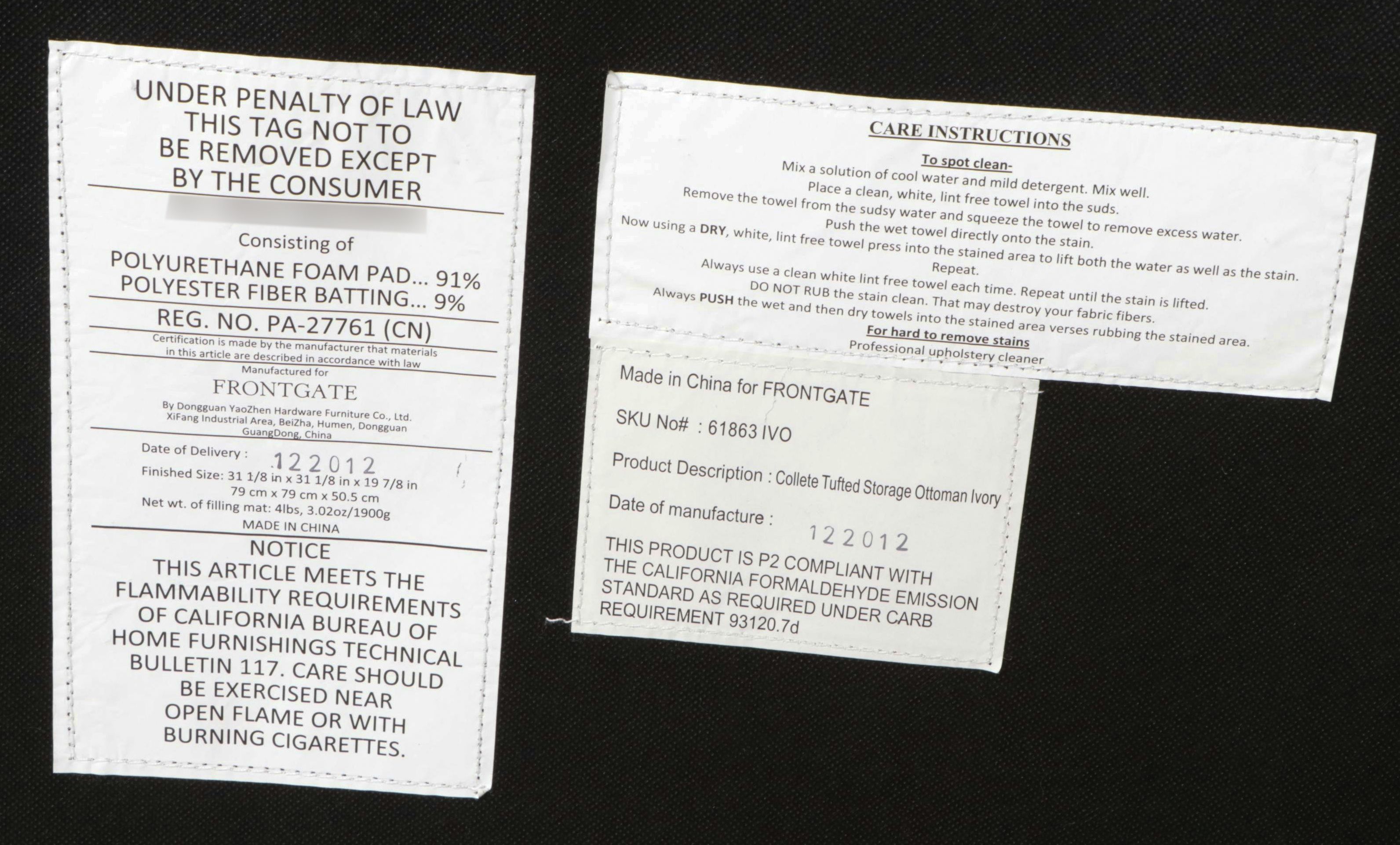 Frontgate White Button-Tufted Storage Ottoman