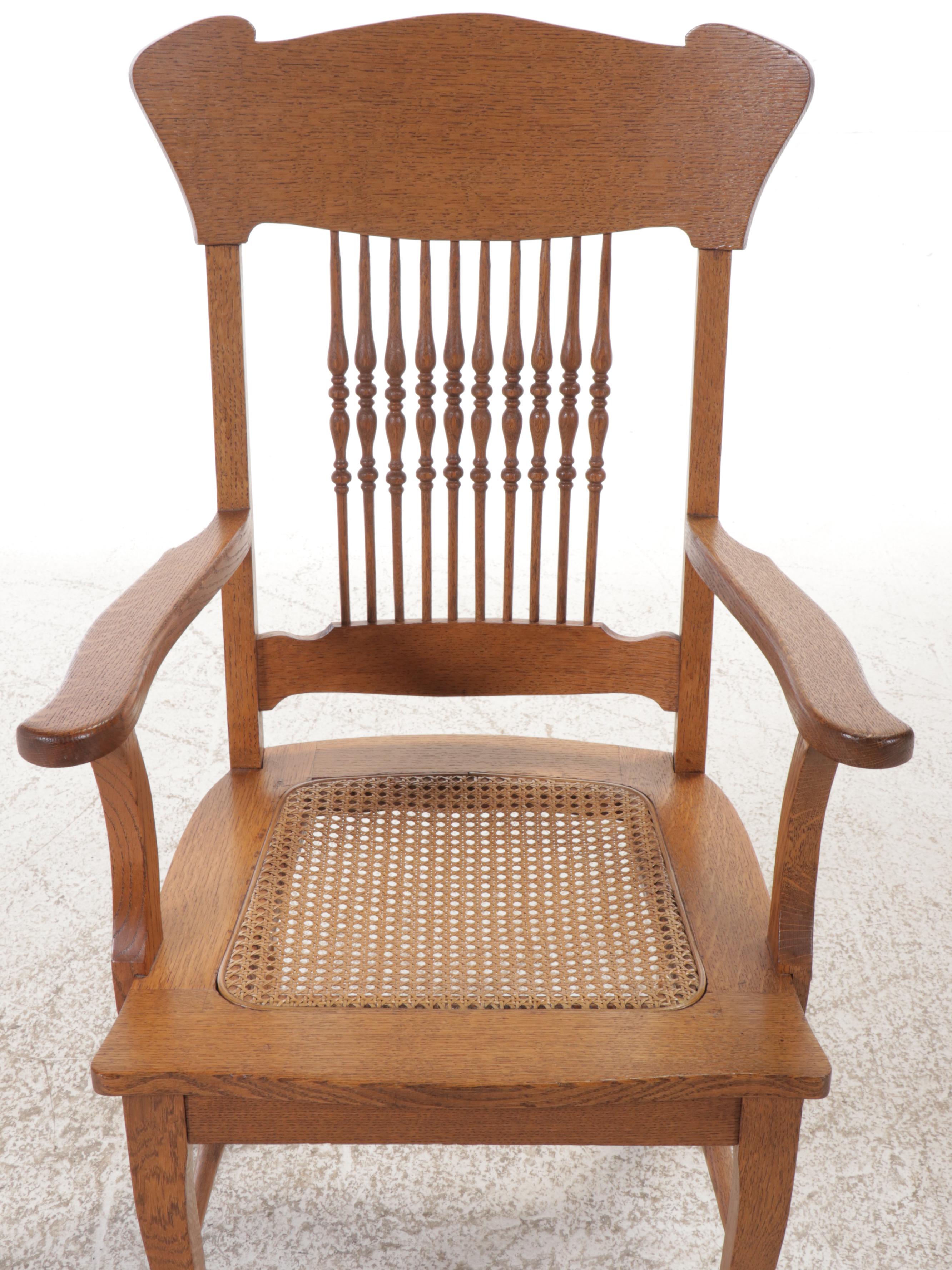 Arts & Crafts Style Oak Armchair with Caned Seat