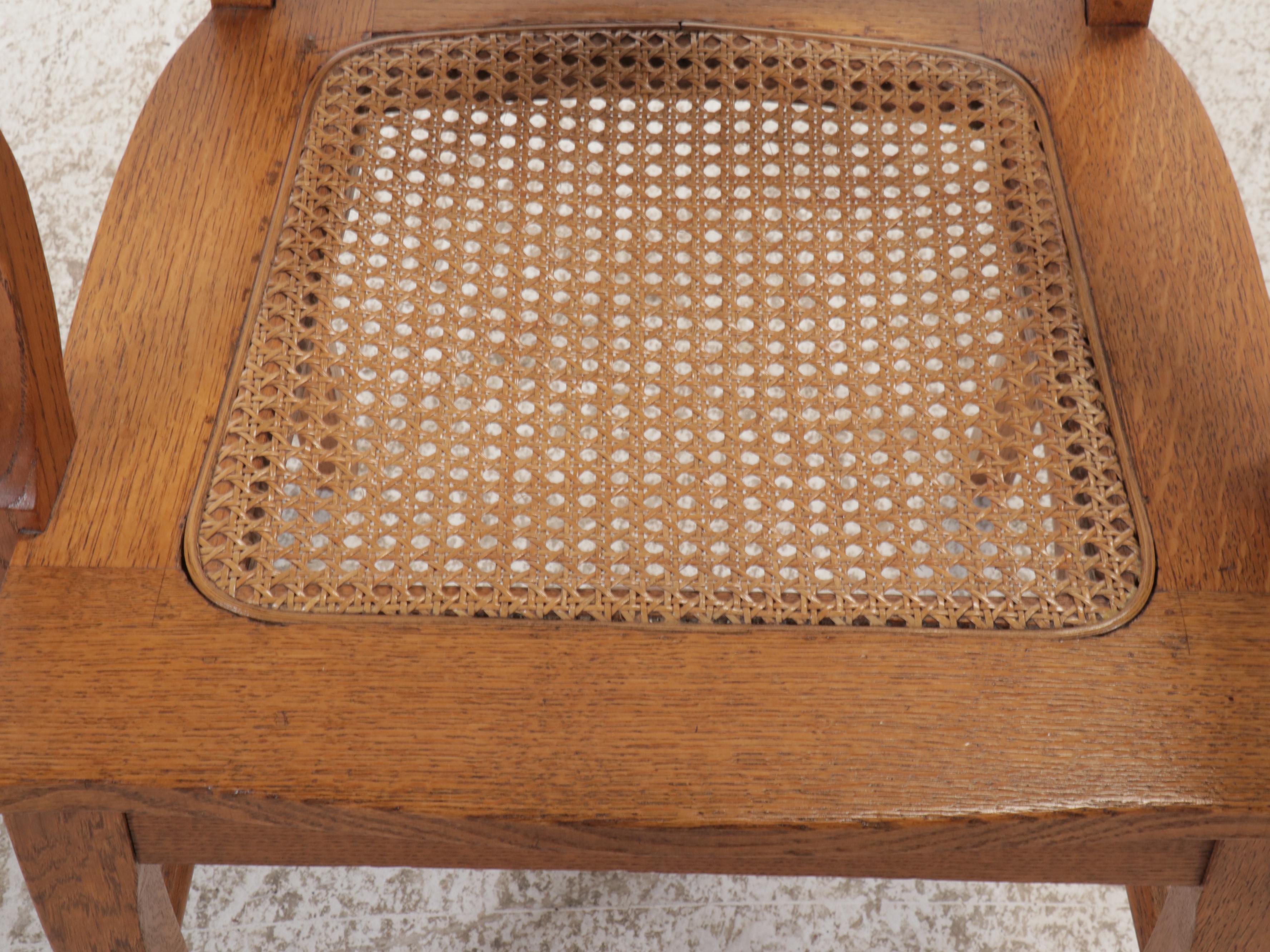 Arts & Crafts Style Oak Armchair with Caned Seat