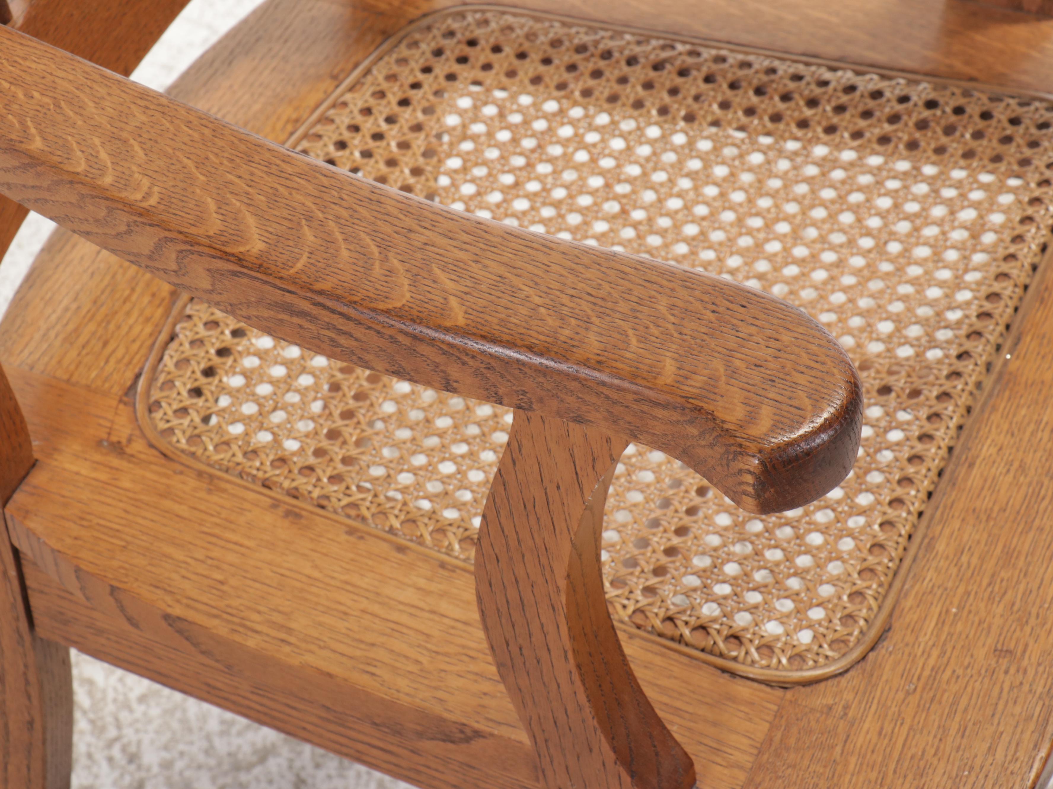 Arts & Crafts Style Oak Armchair with Caned Seat