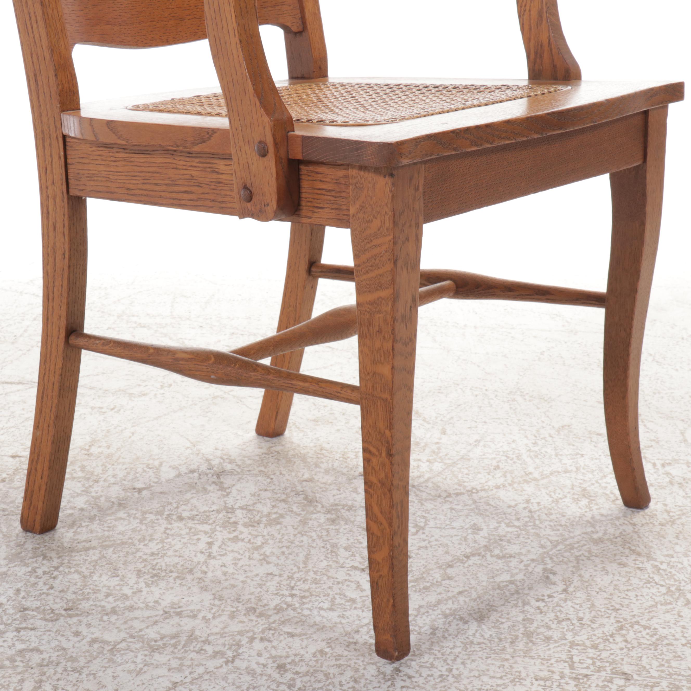 Arts & Crafts Style Oak Armchair with Caned Seat