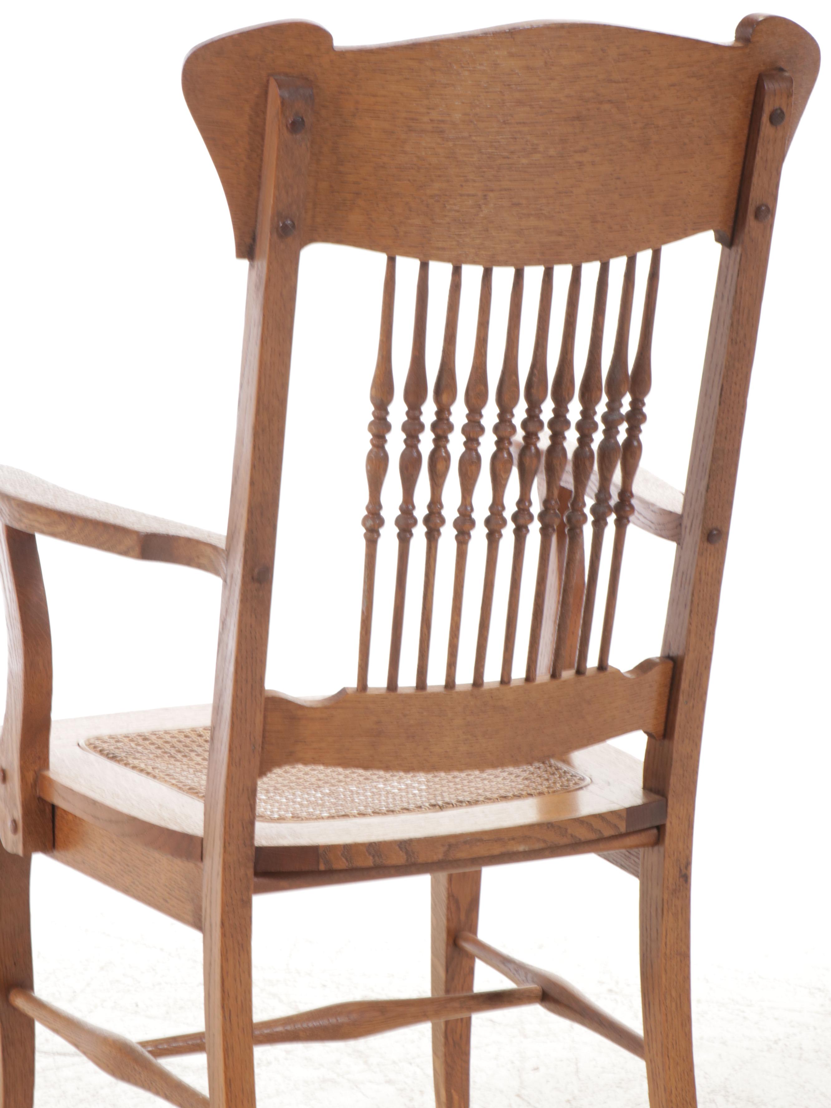 Arts & Crafts Style Oak Armchair with Caned Seat