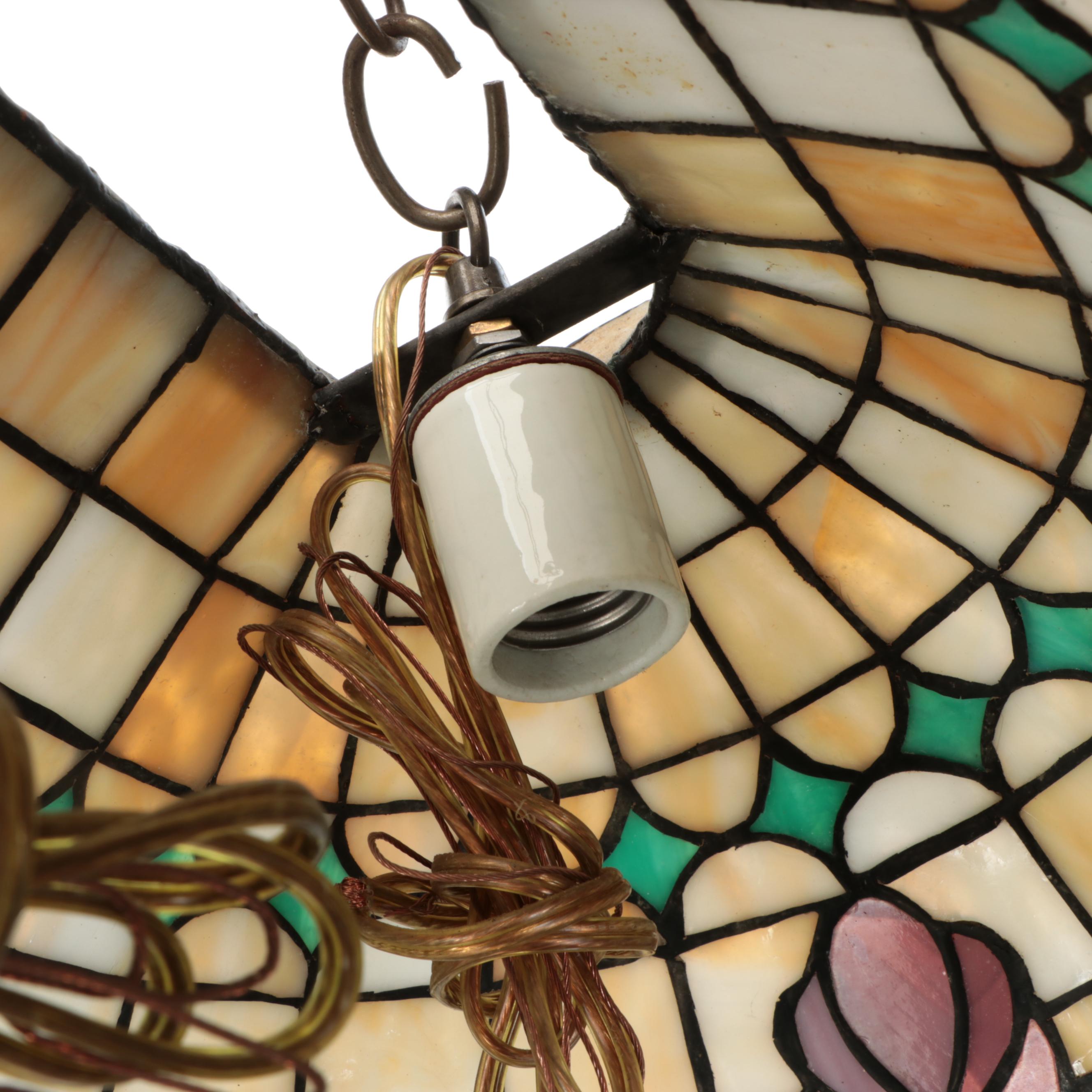 Victorian Style Slag Glass and Metal Pool Table Pendant